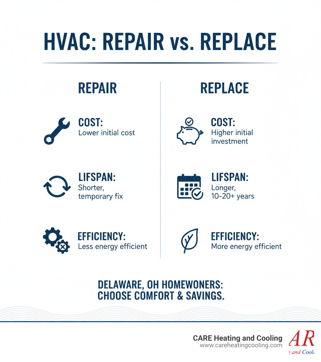 Comparison table for HVAC repair vs. replacement - HVAC repair delaware oh infographic 