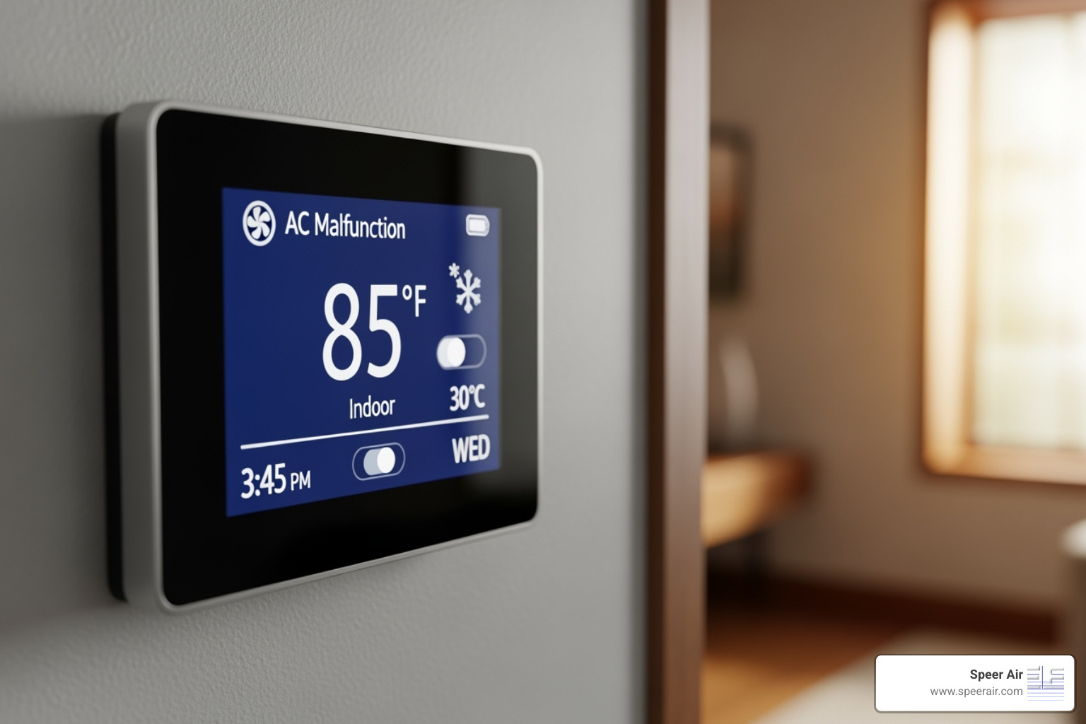 A thermostat displaying a high indoor temperature, indicating AC issues - ac repair company denville nj A thermostat displaying a high indoor temperature, indicating AC issues - ac repair company denville nj