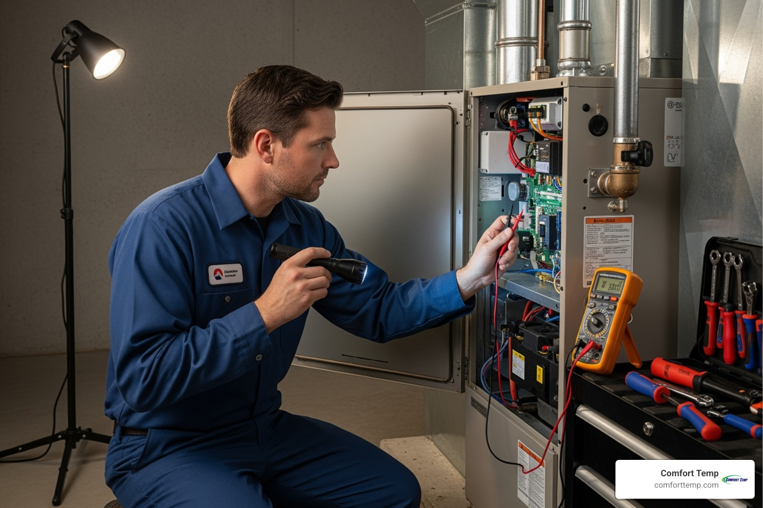 technician inspecting a furnace - heater contractors near me technician inspecting a furnace - heater contractors near me