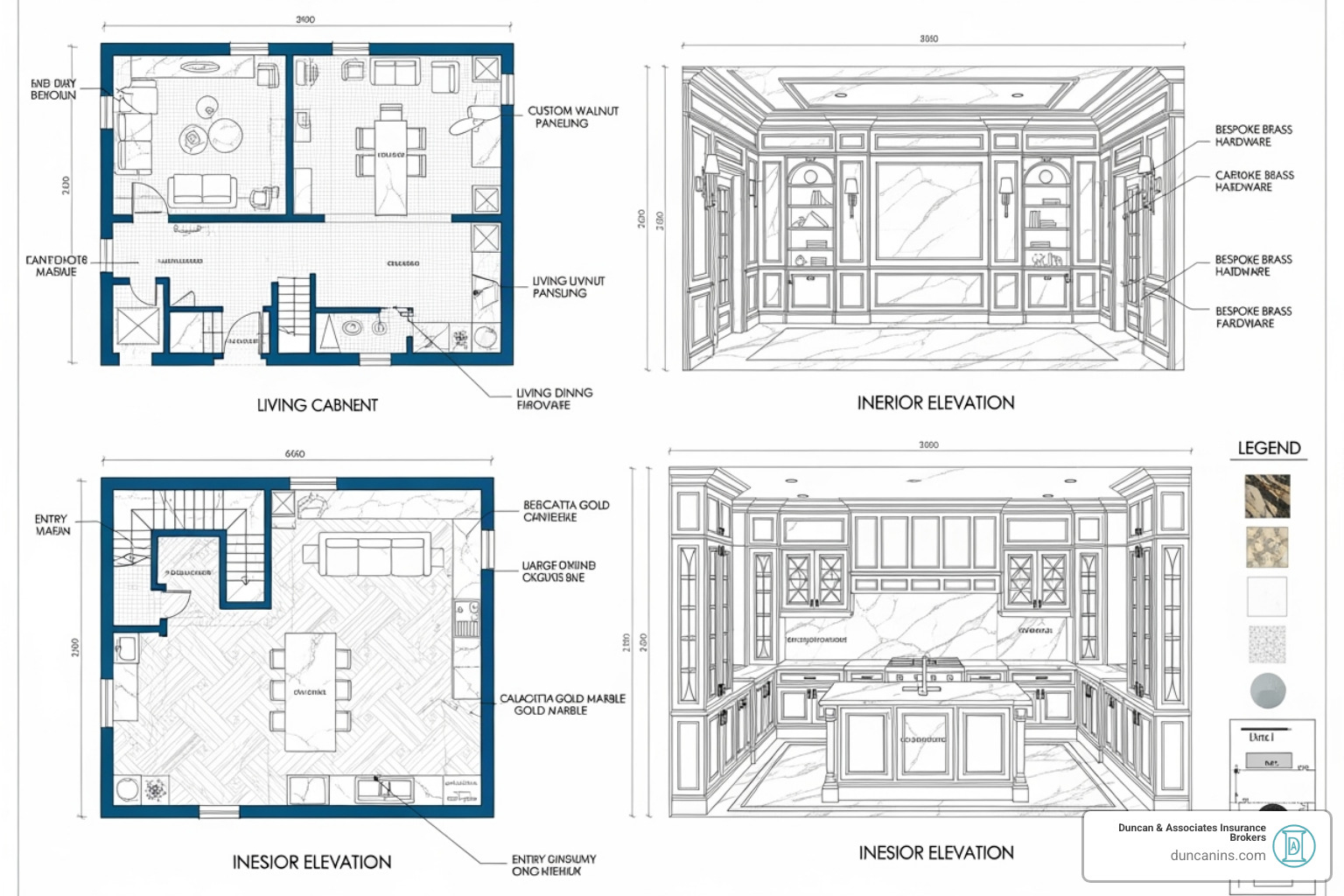 Detailed architectural blueprint with custom interior finishes - high value house insurance Detailed architectural blueprint with custom interior finishes - high value house insurance