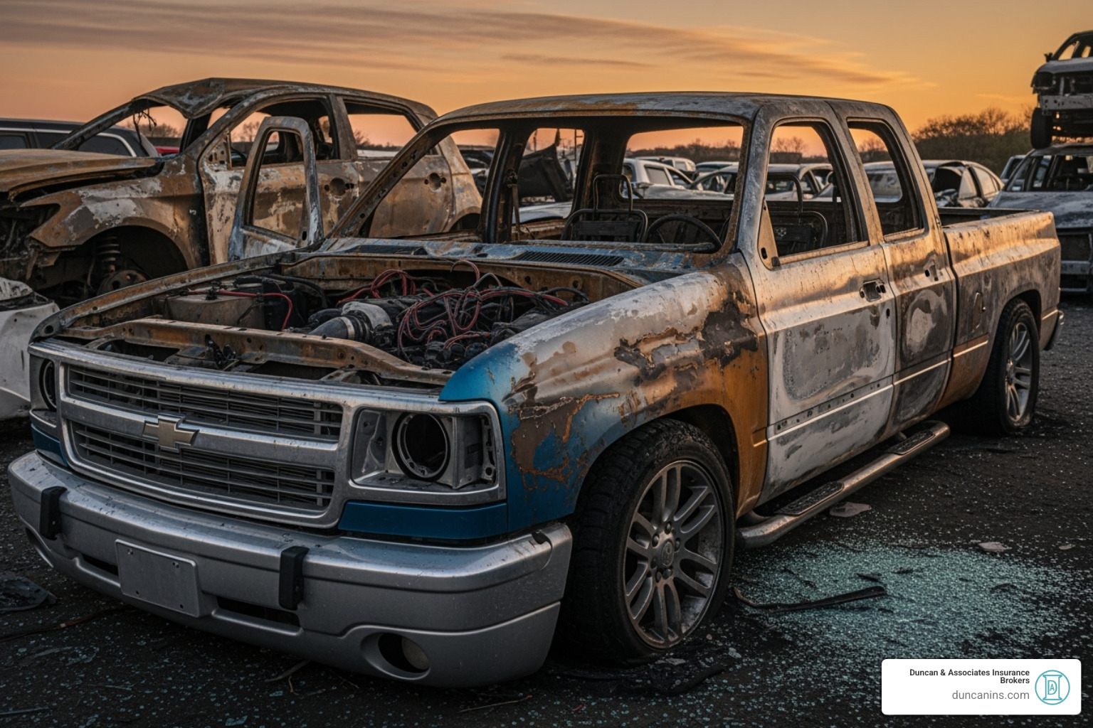 wrecked or burnt-out custom truck - custom truck appraised value insurance