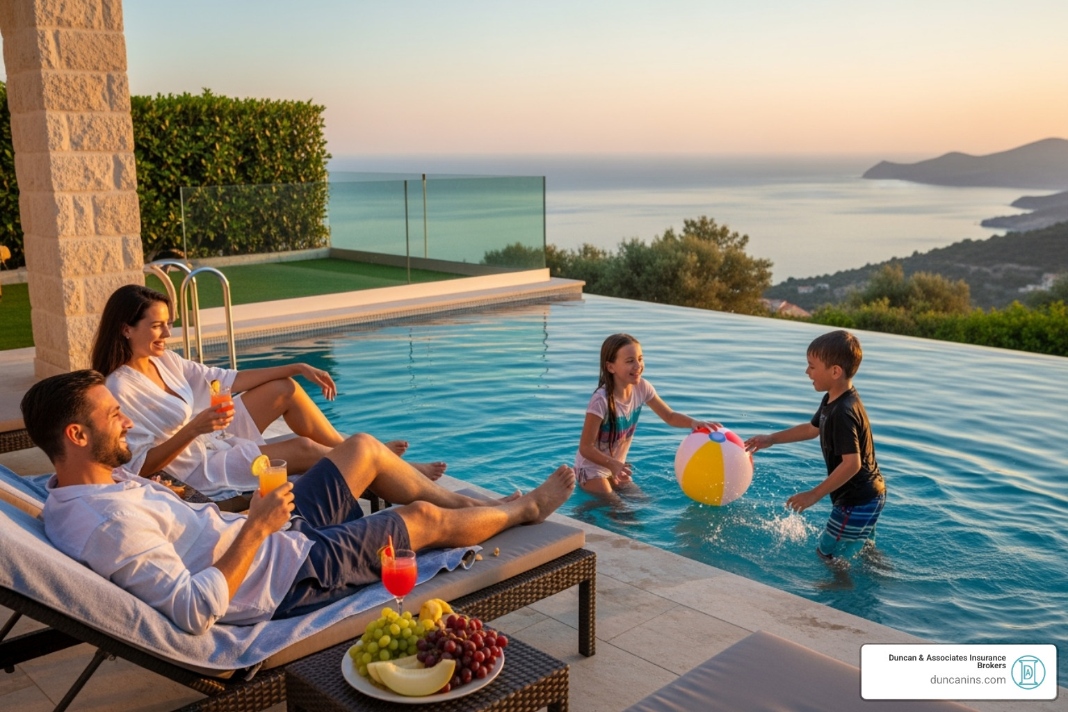 a family enjoying a vacation at a luxury property, representing peace of mind - high net worth insurance a family enjoying a vacation at a luxury property, representing peace of mind - high net worth insurance