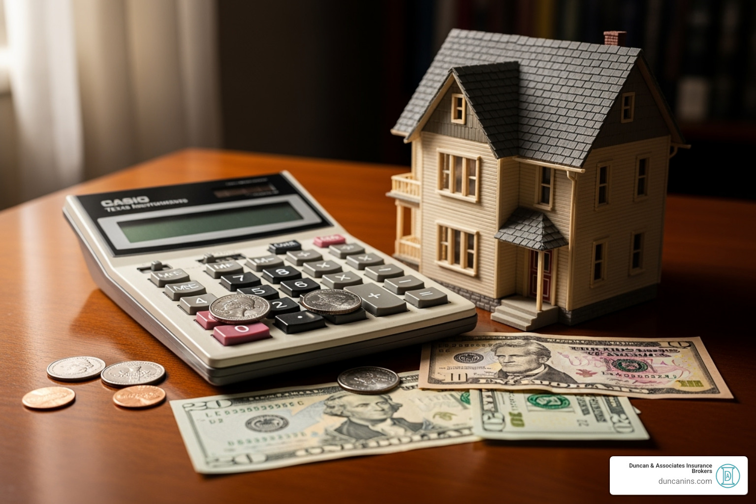 Image of a calculator and a house, symbolizing cost calculation for home insurance - home insurance olympia wa