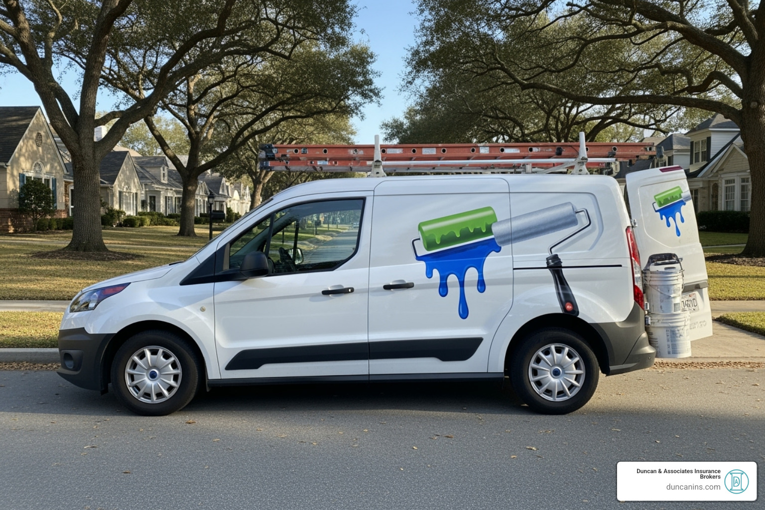 Painter's work van with company branding - liability insurance for painting contractors Painter's work van with company branding - liability insurance for painting contractors