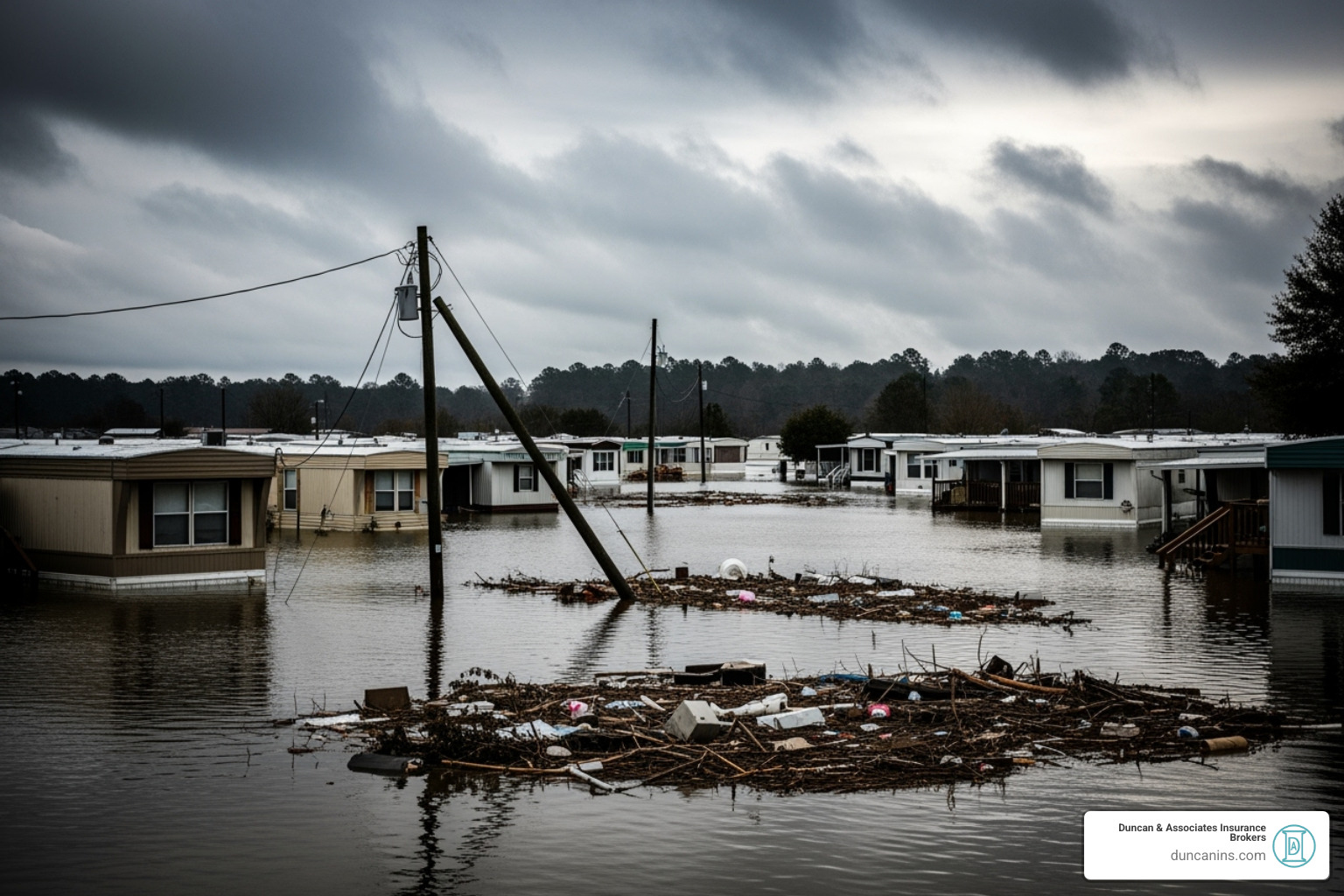 Image of a flooded mobile home park illustrating flood risk - comprehensive mobile home coverage