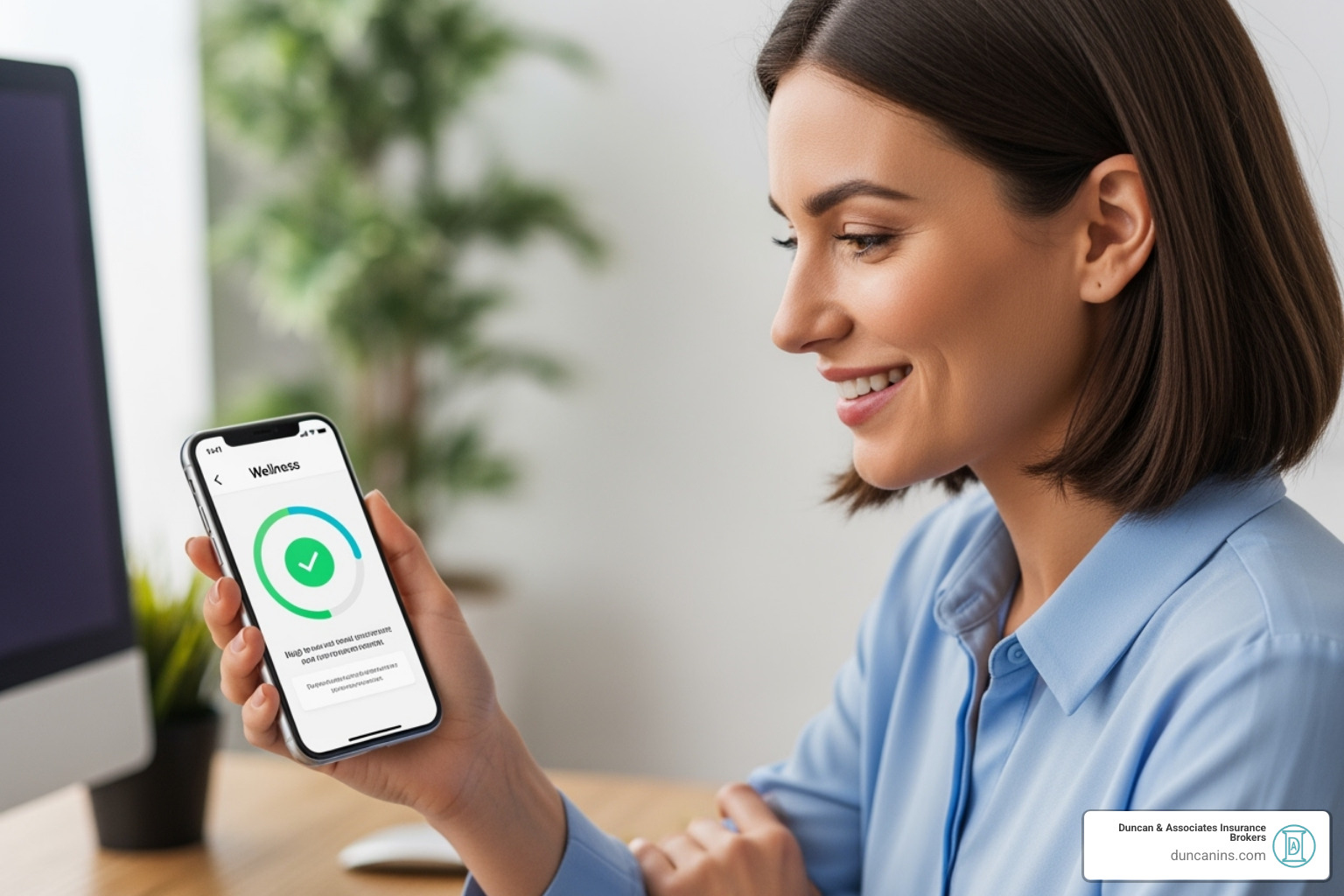 Employee happily using a wellness app benefit - Part-time employee benefits