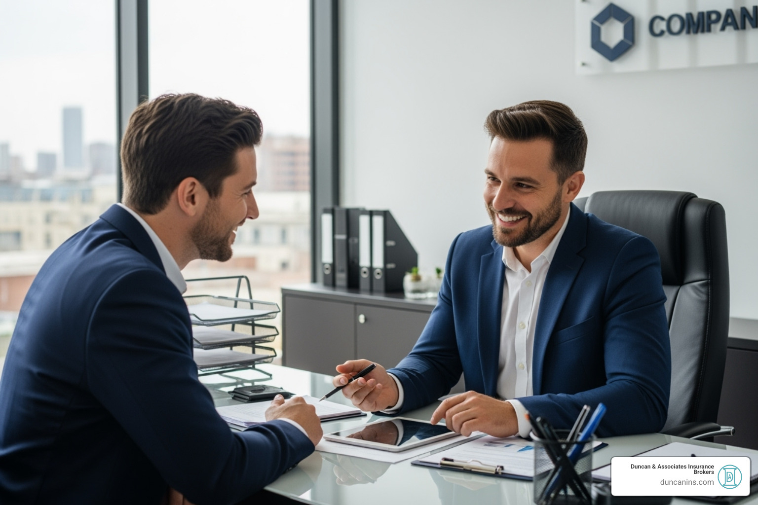 Friendly insurance agent consulting with a client - Term Life Insurance Friendly insurance agent consulting with a client - Term Life Insurance