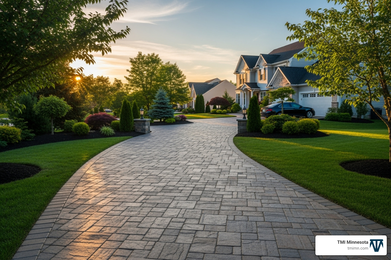 Image of a driveway using mixed-size pavers in a random pattern - block pave patterns