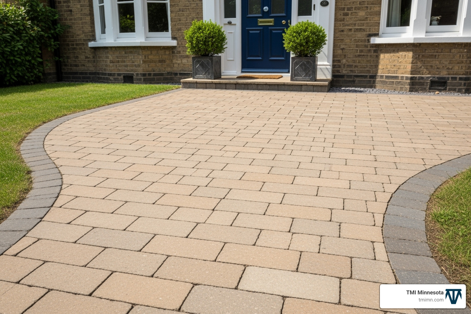 Image of a clean stretcher bond pathway leading to a front door - block pave patterns