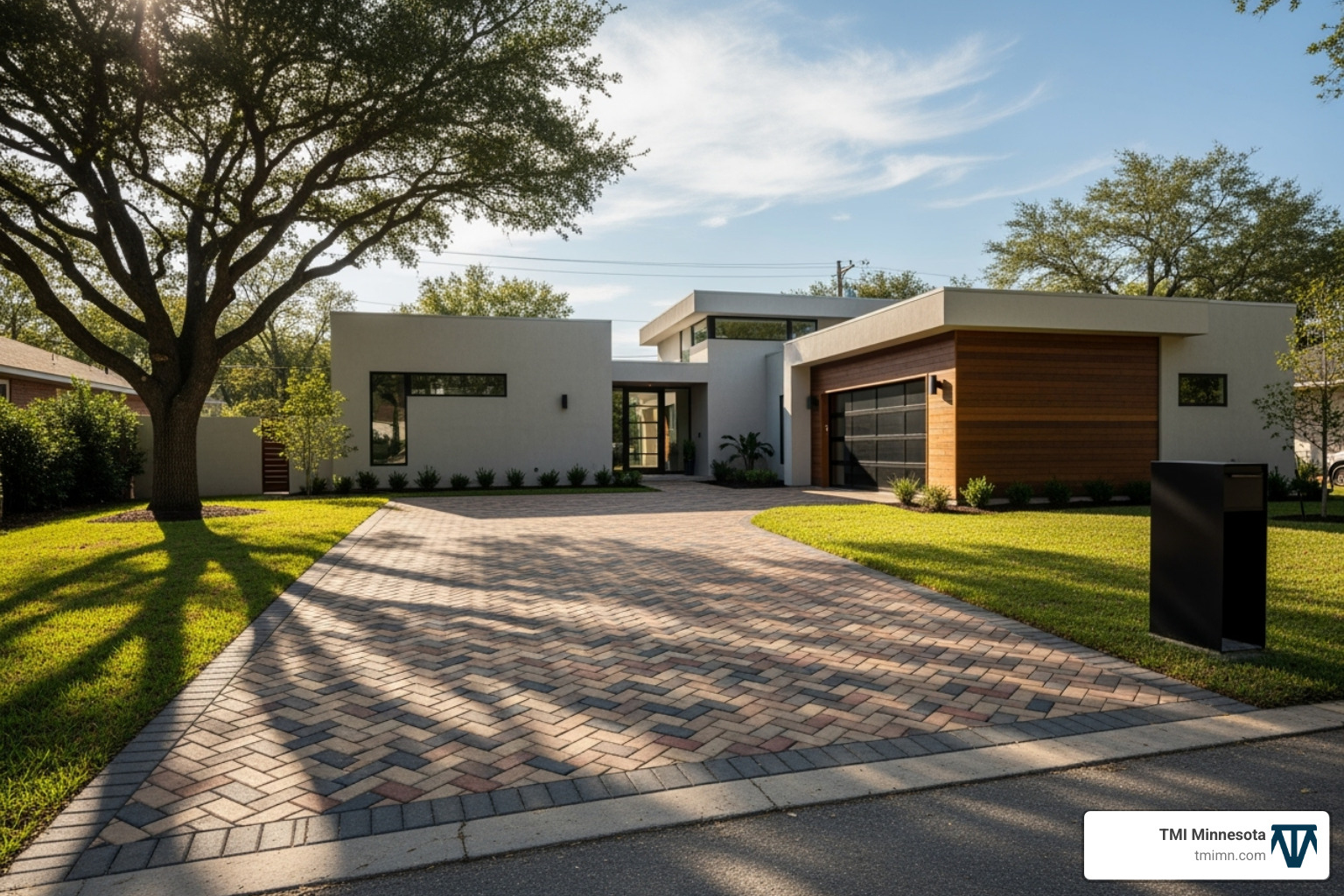 Image of a classic 90-degree herringbone driveway - block pave patterns