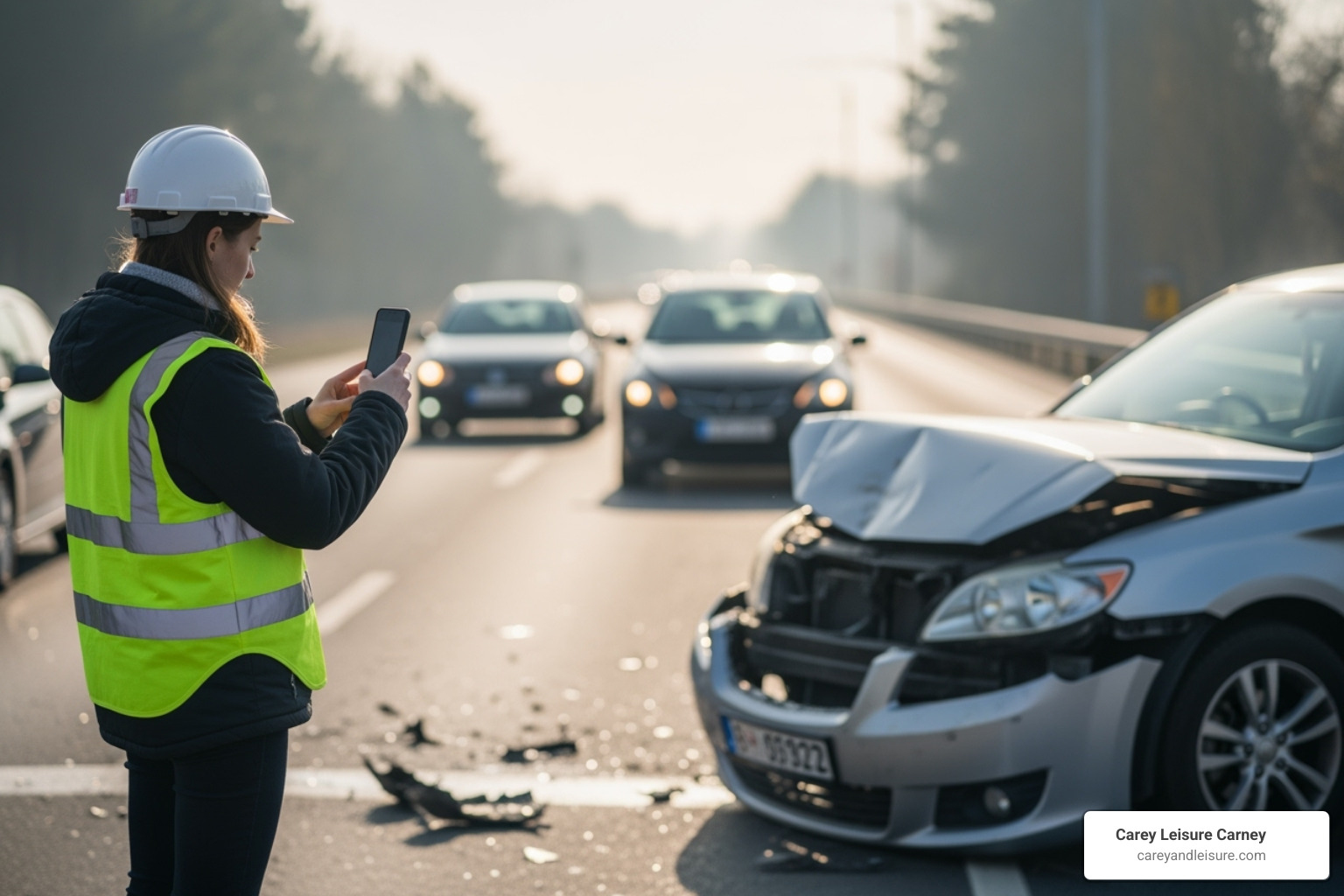 a person safely taking photos of car damage with their phone - drunk driving accident claims a person safely taking photos of car damage with their phone - drunk driving accident claims