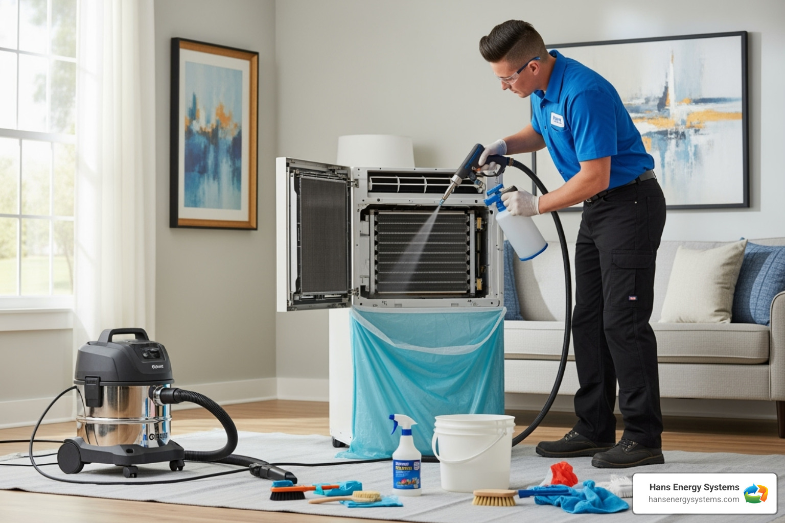 technician cleaning the indoor unit of a mini-split system - ductless ac repair poway technician cleaning the indoor unit of a mini-split system - ductless ac repair poway
