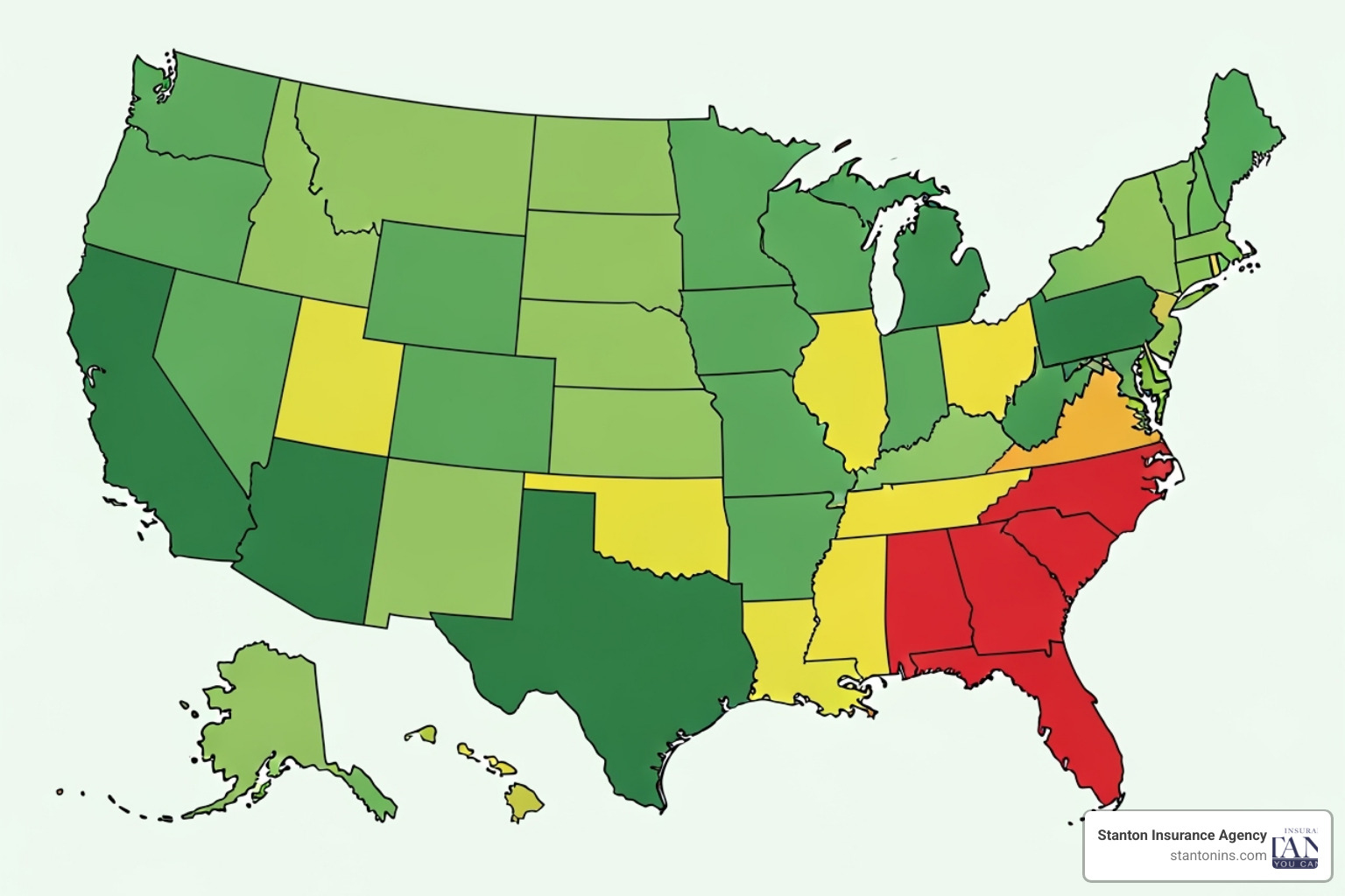 A map of the United States with states colored differently to represent high, medium, and low insurance costs - Liability Car Insurance Cost A map of the United States with states colored differently to represent high, medium, and low insurance costs - Liability Car Insurance Cost