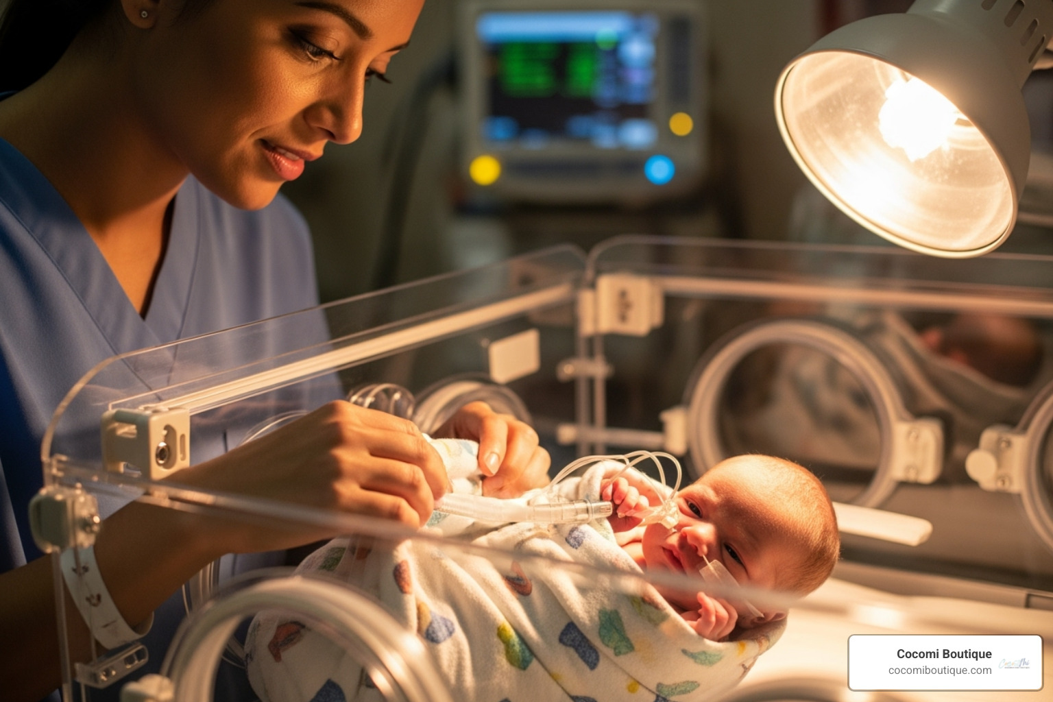 NICU nurse gently swaddling a premature baby, demonstrating how the swaddle provides comfort and security - swaddle blankets for preemies