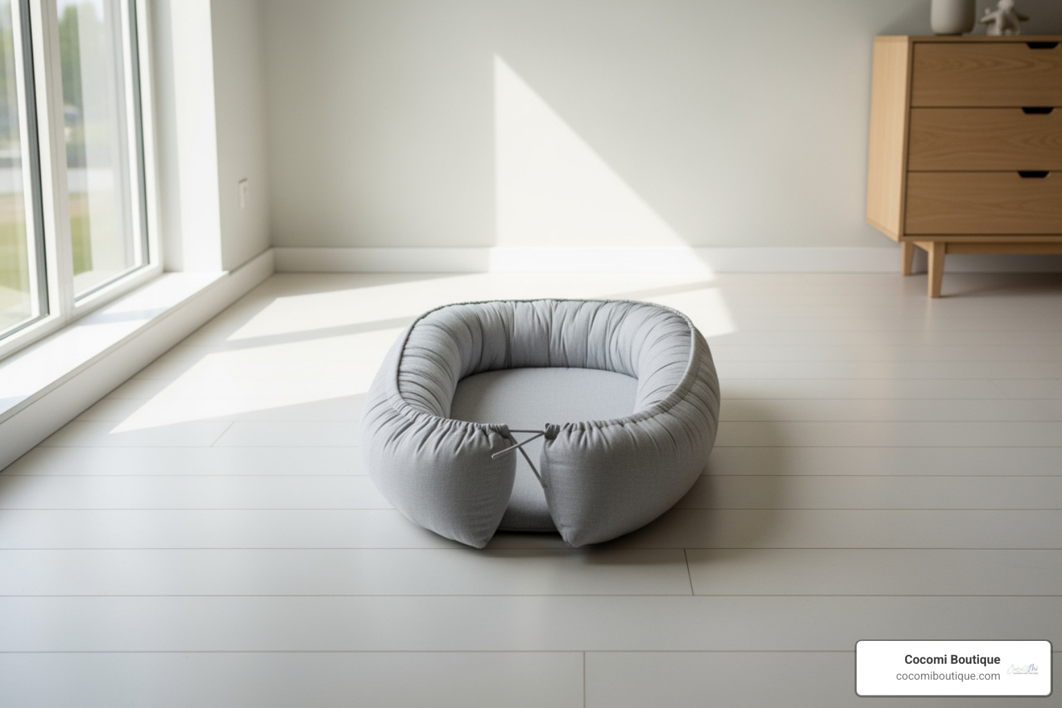 showing the correct, safe placement of a baby nest on a flat floor surface - What is baby nest