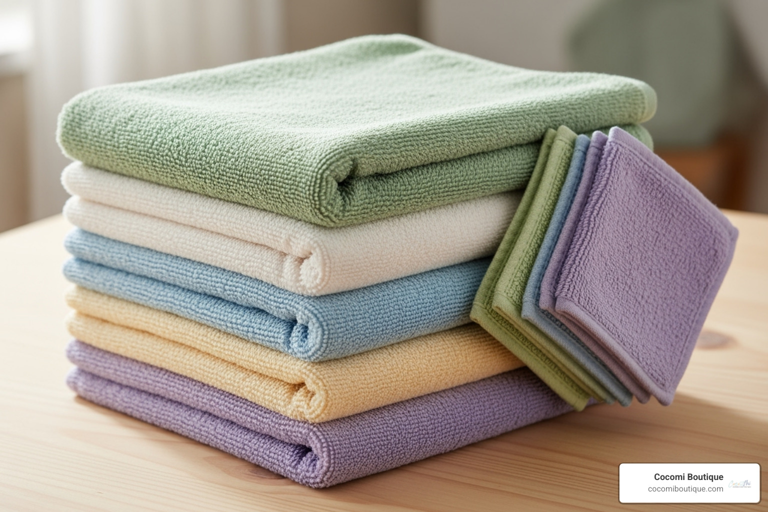 neatly folded stack of bamboo towels and washcloths - bamboo baby towels
