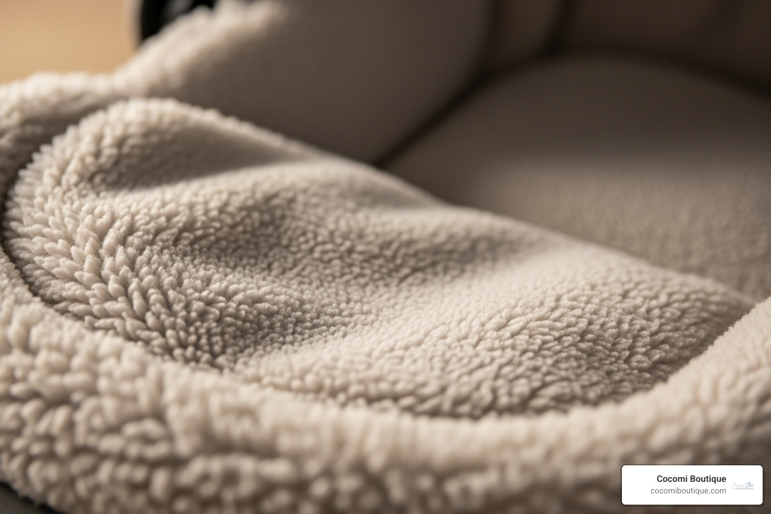 close-up on a plush, warm pram liner material - Warm pram liner