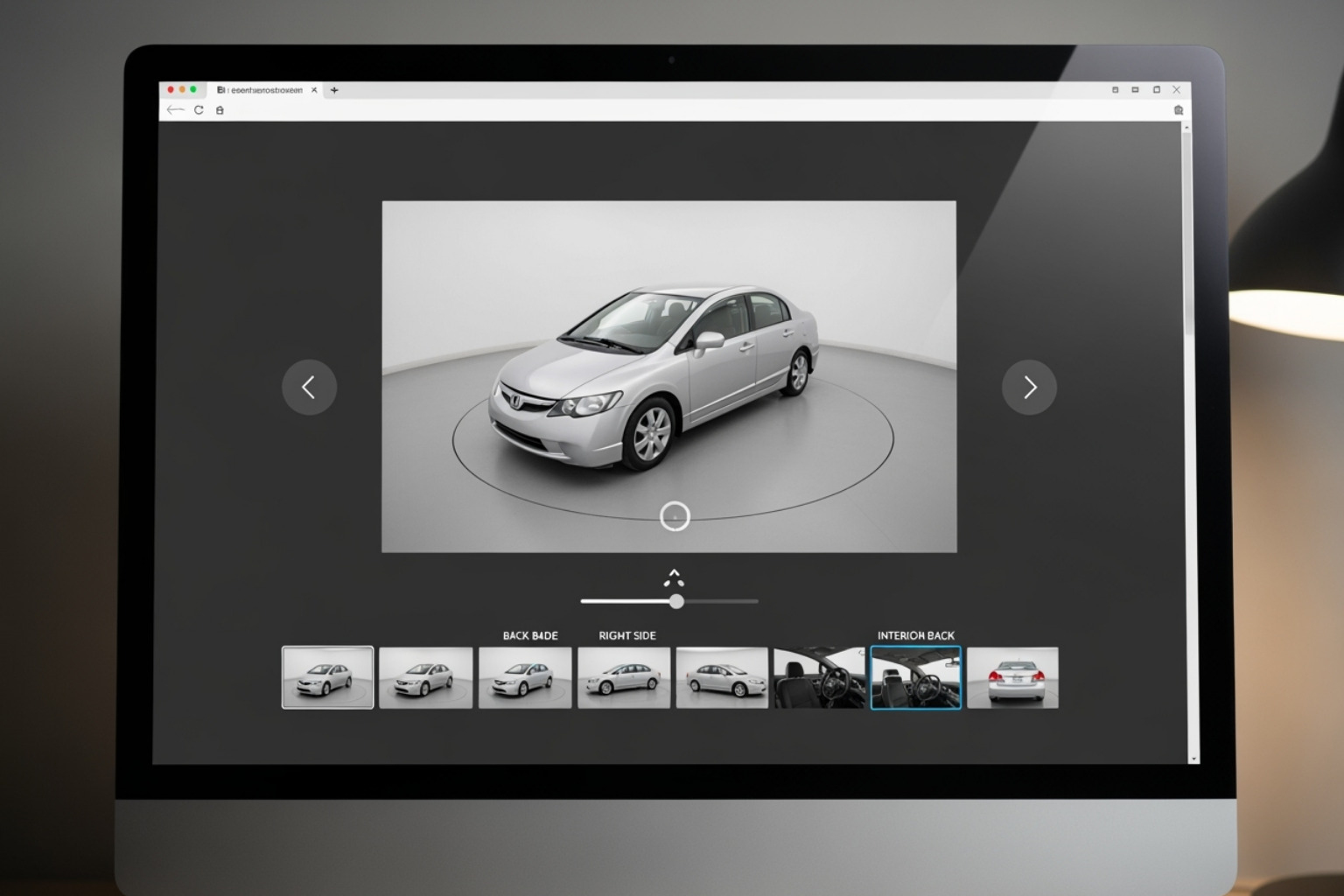 Carvana website interface showing a vehicle's 360-degree view - carvana