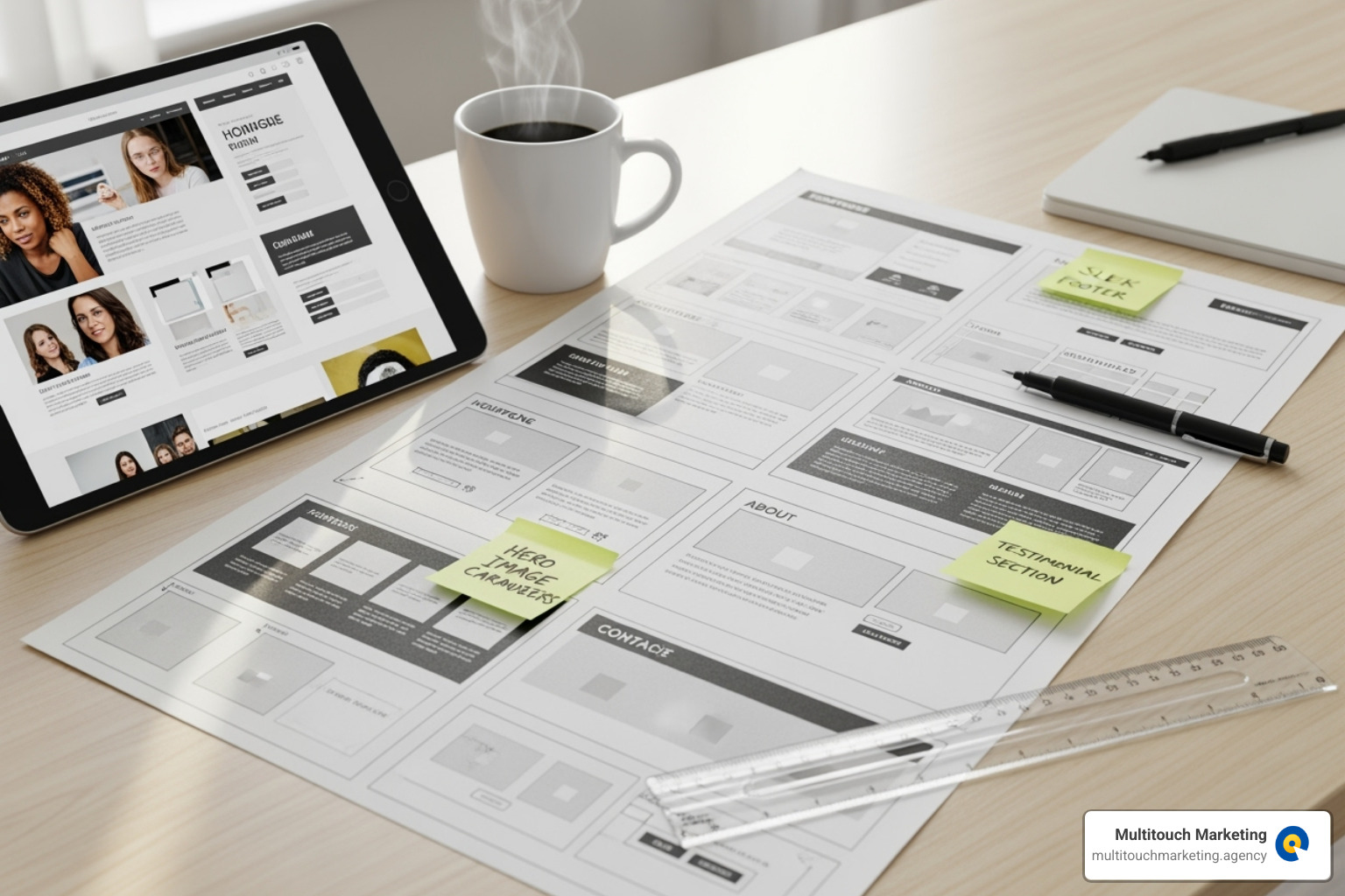 of a blueprint for a website on a desk - grow online business of a blueprint for a website on a desk - grow online business