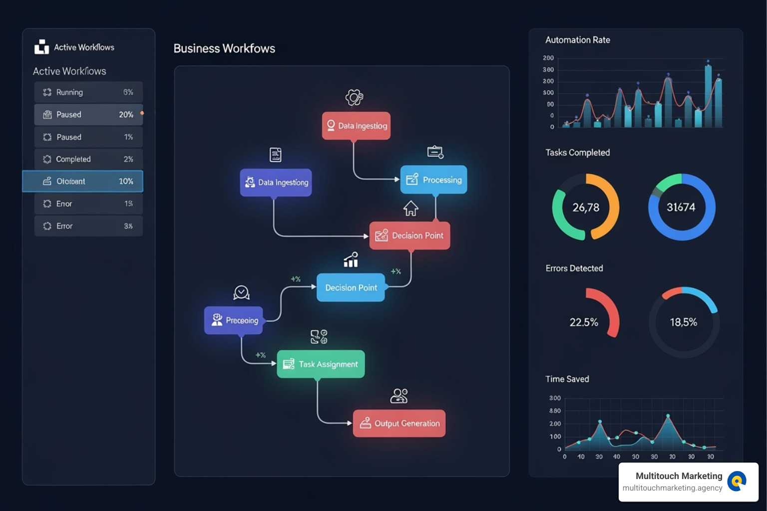 of a dashboard showing various business automation workflows - grow online business of a dashboard showing various business automation workflows - grow online business