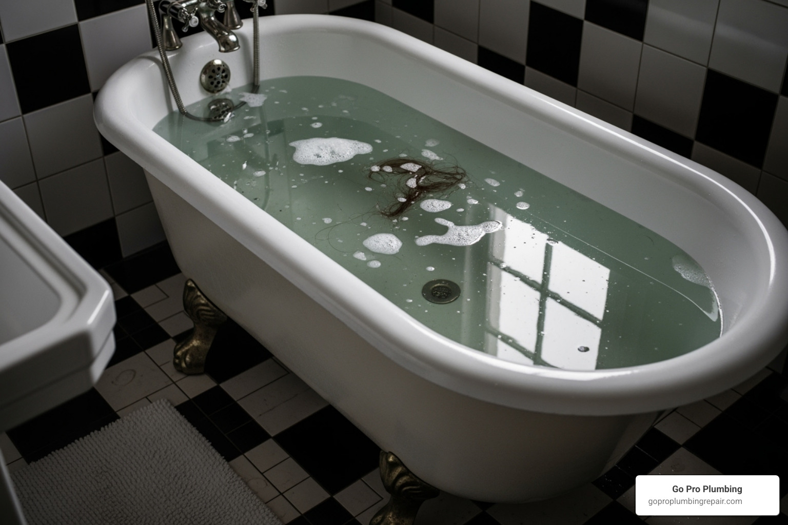 Image of a bathtub with standing water - drain cleaning rancho cordova