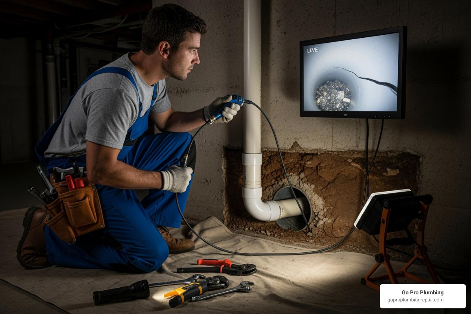 Image of a plumber using a video camera inspection tool - drain cleaning rancho cordova