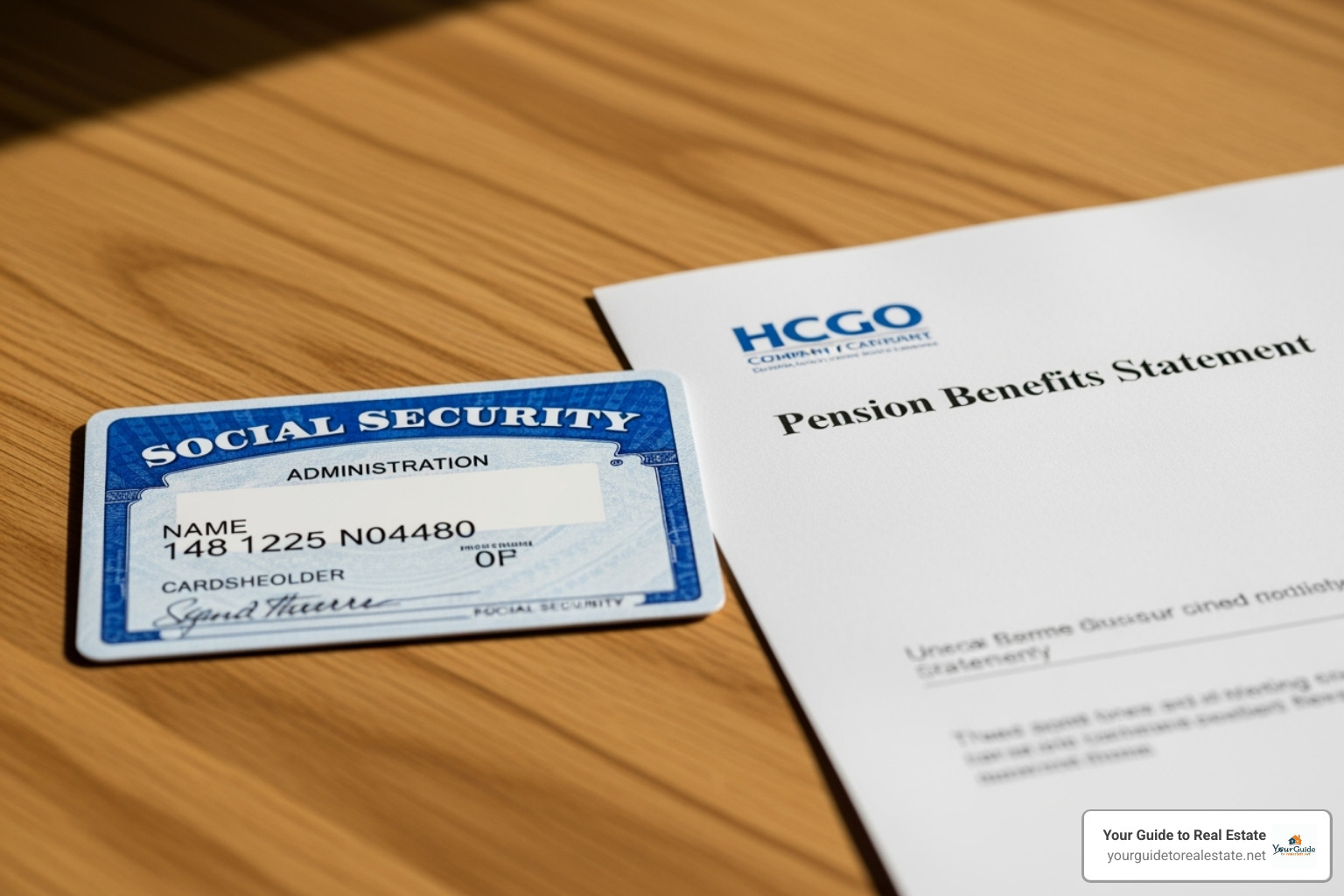 Image of a Social Security card next to a pension statement - social security fairness act payments update