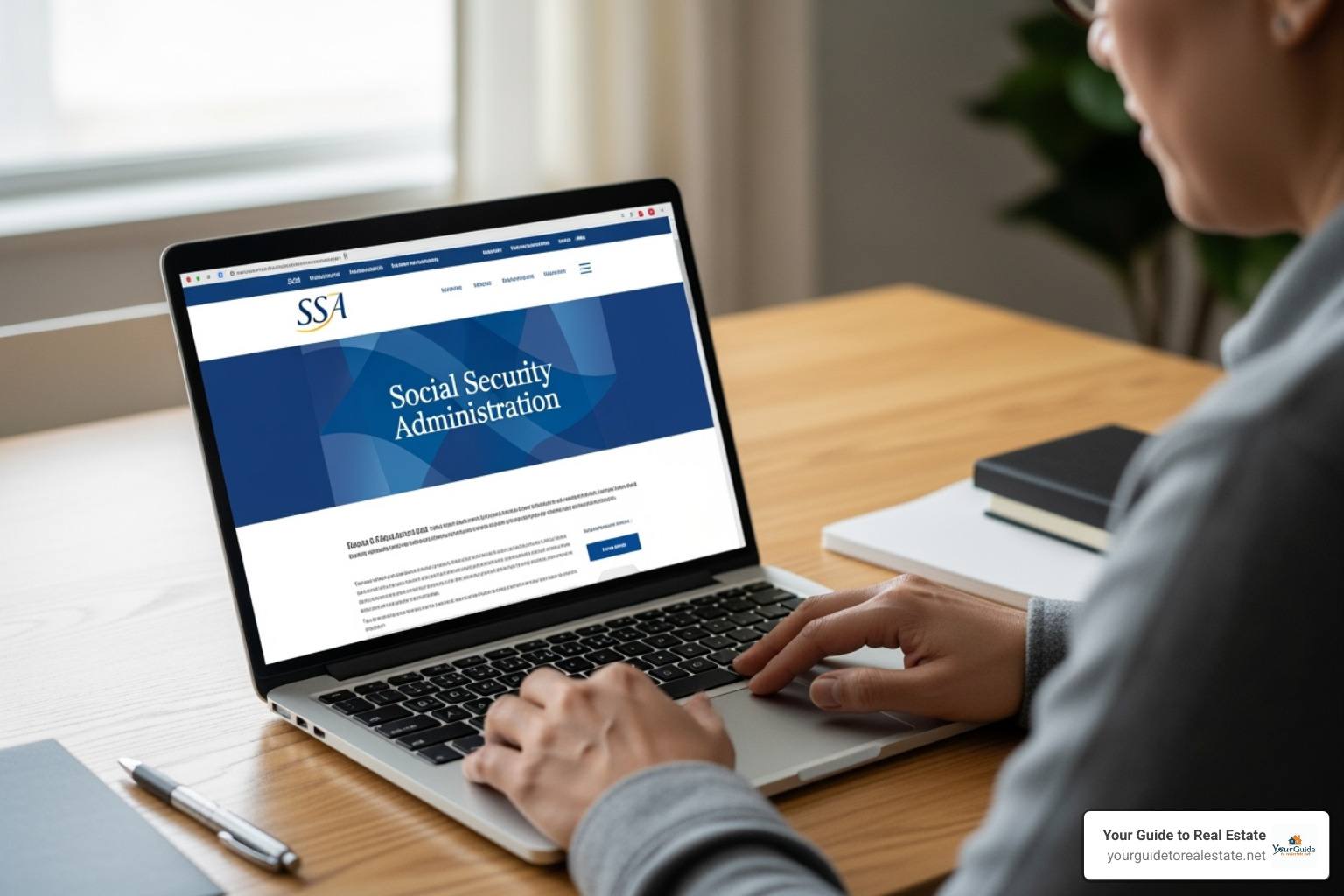 person on a laptop using the SSA website - social security fairness act back pay