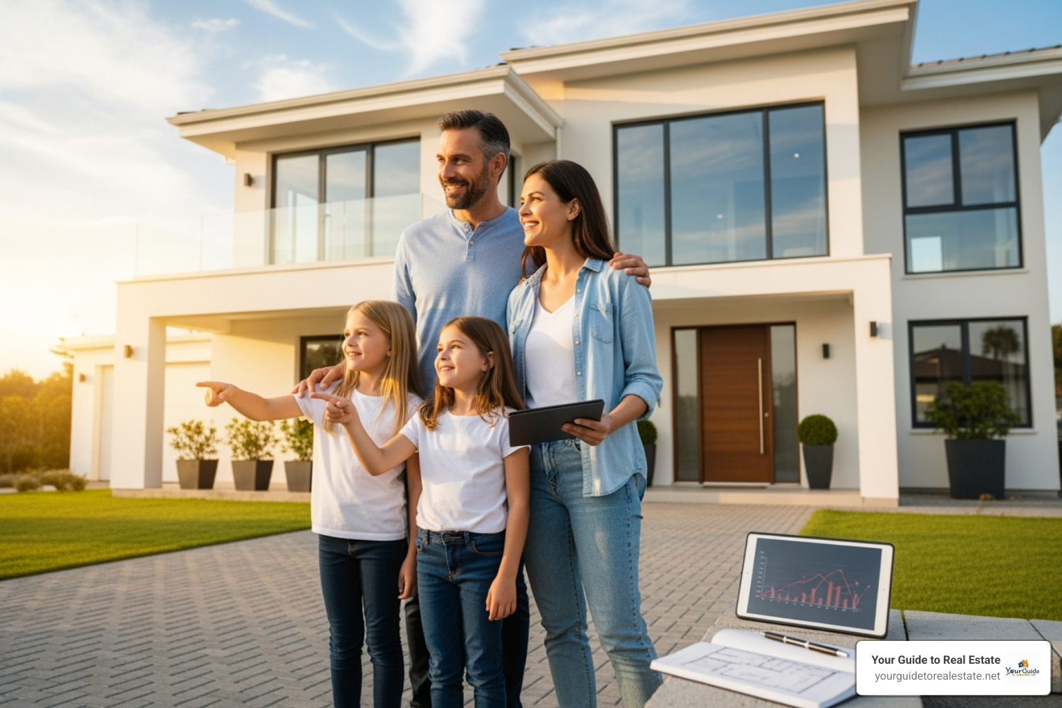 A family looking at a house, symbolizing financial planning and homeownership goals - federal employee pay raise 2025