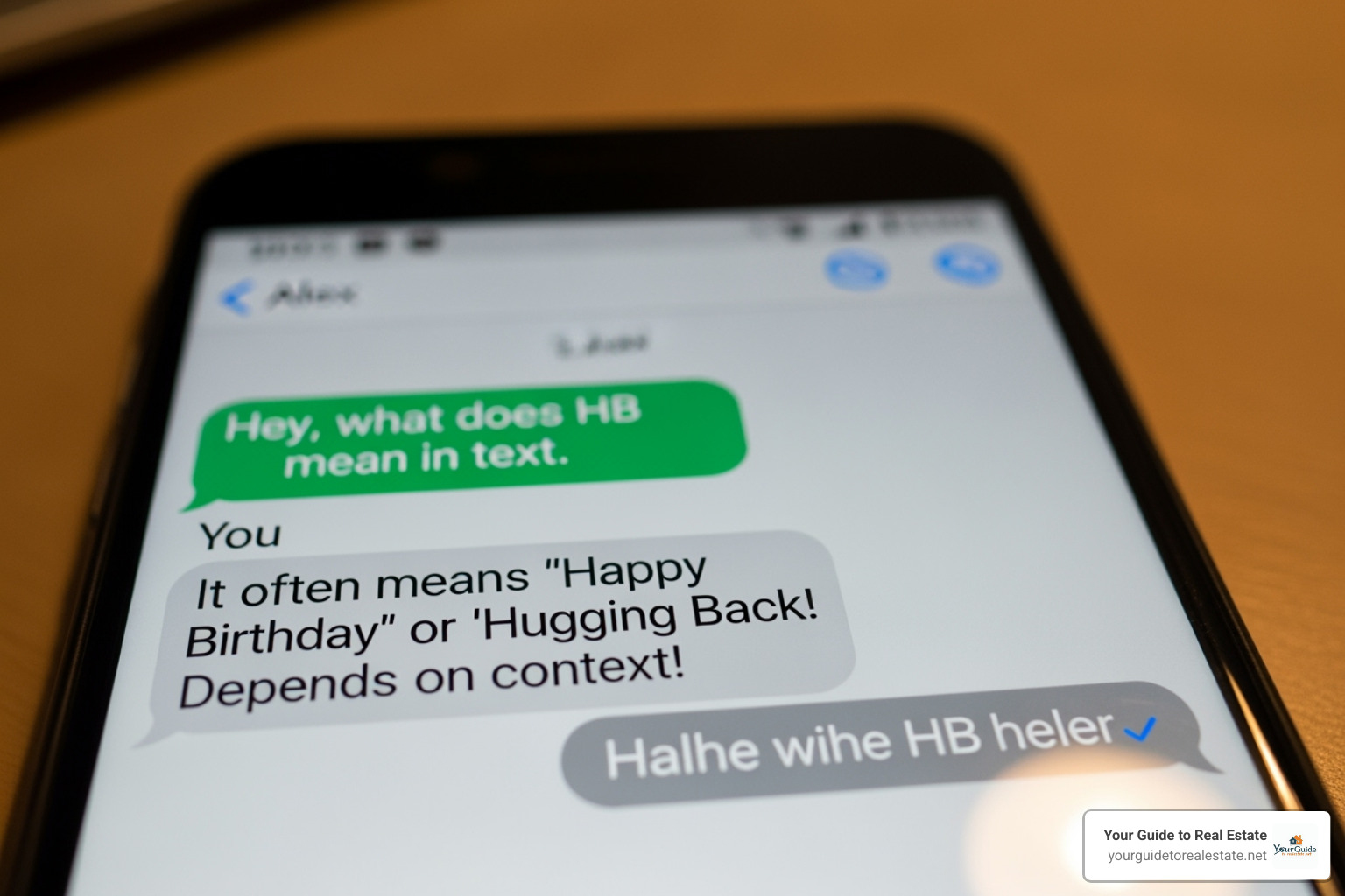 different contexts like a casual chat, a professional email, and a real estate listing - what does hb mean in text