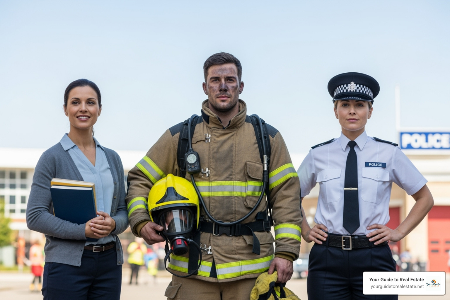 Image of a teacher, firefighter, and police officer - social security wep gpo benefits increase Image of a teacher, firefighter, and police officer - social security wep gpo benefits increase
