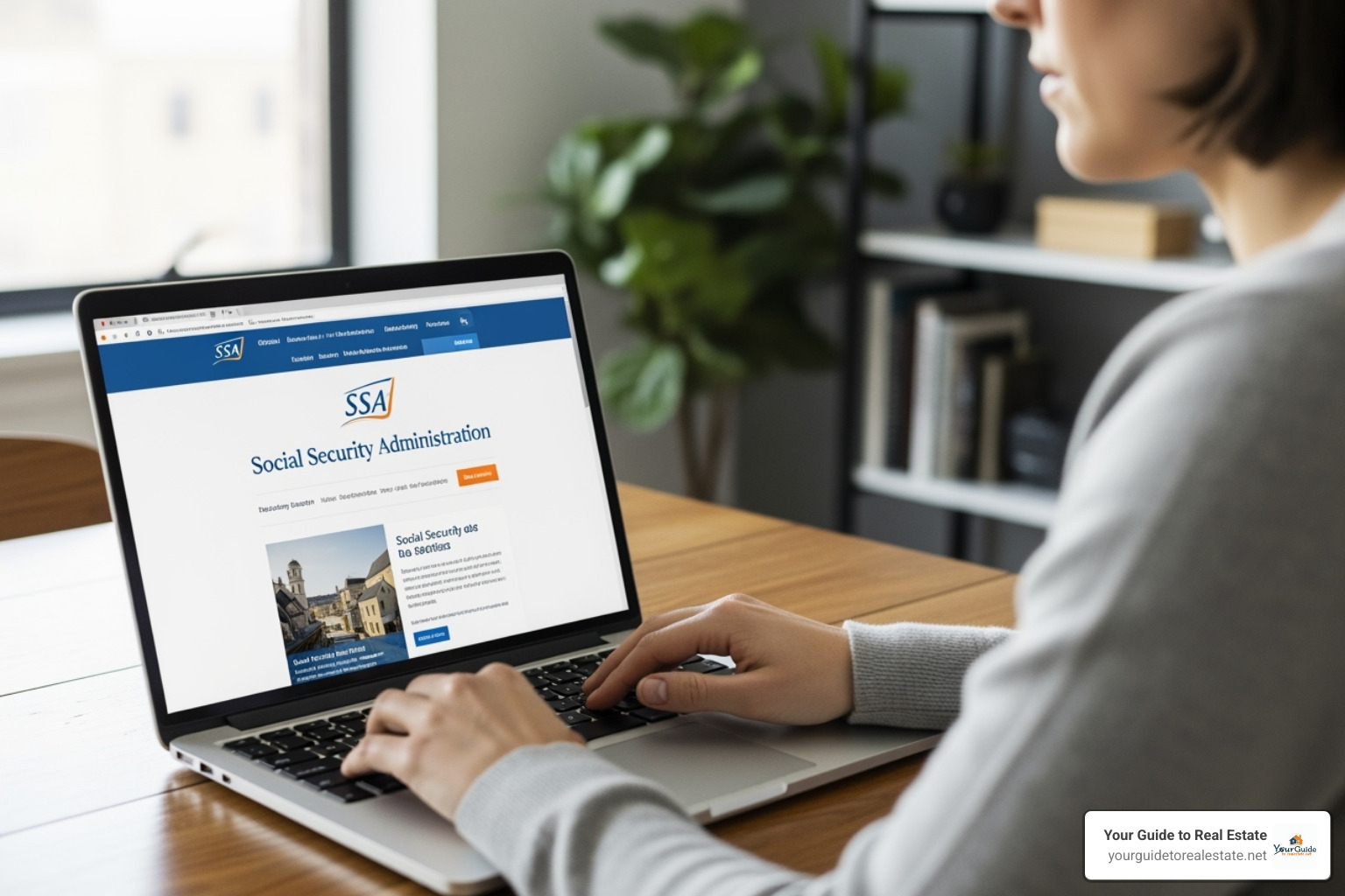 Person using a laptop to access the SSA website - social security wep gpo benefits increase Person using a laptop to access the SSA website - social security wep gpo benefits increase