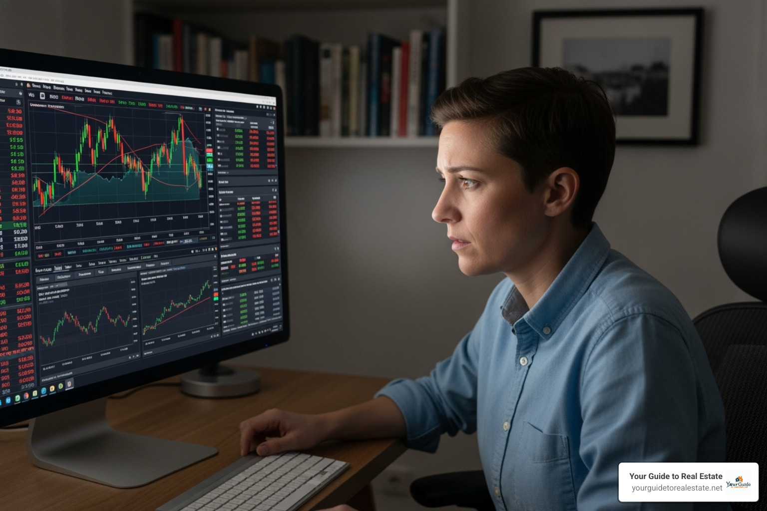 concerned investor looking at a screen - why is the stock market down today