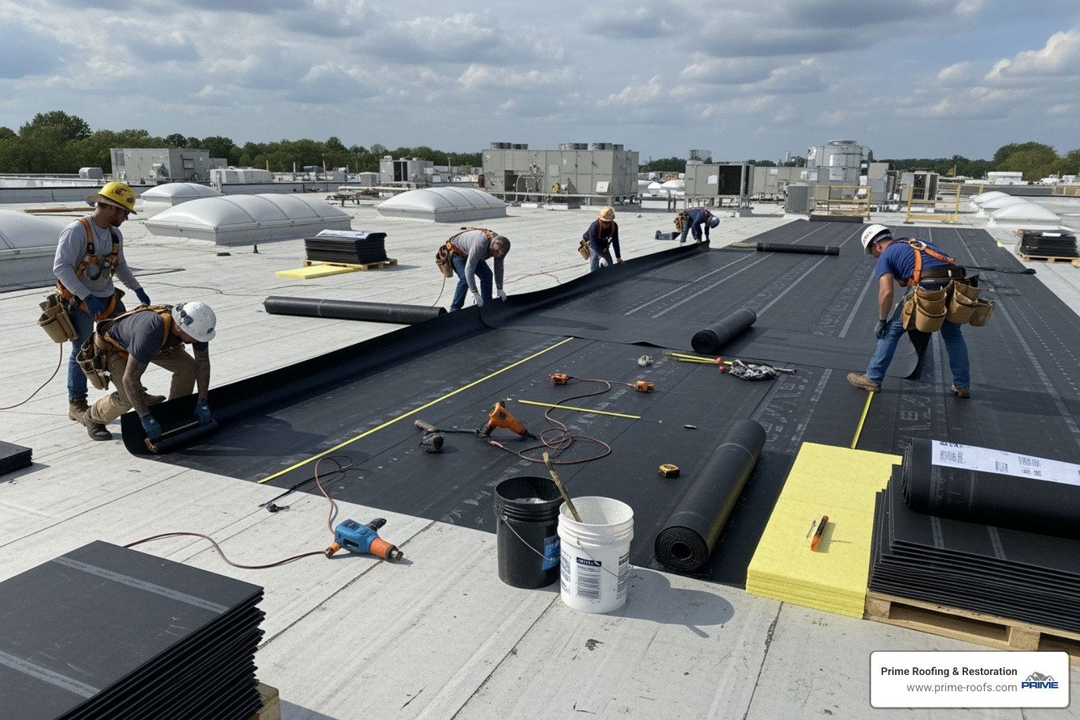 team of professional roofers working on a commercial rubber roof installation - commercial rubber roofing contractors near me team of professional roofers working on a commercial rubber roof installation - commercial rubber roofing contractors near me