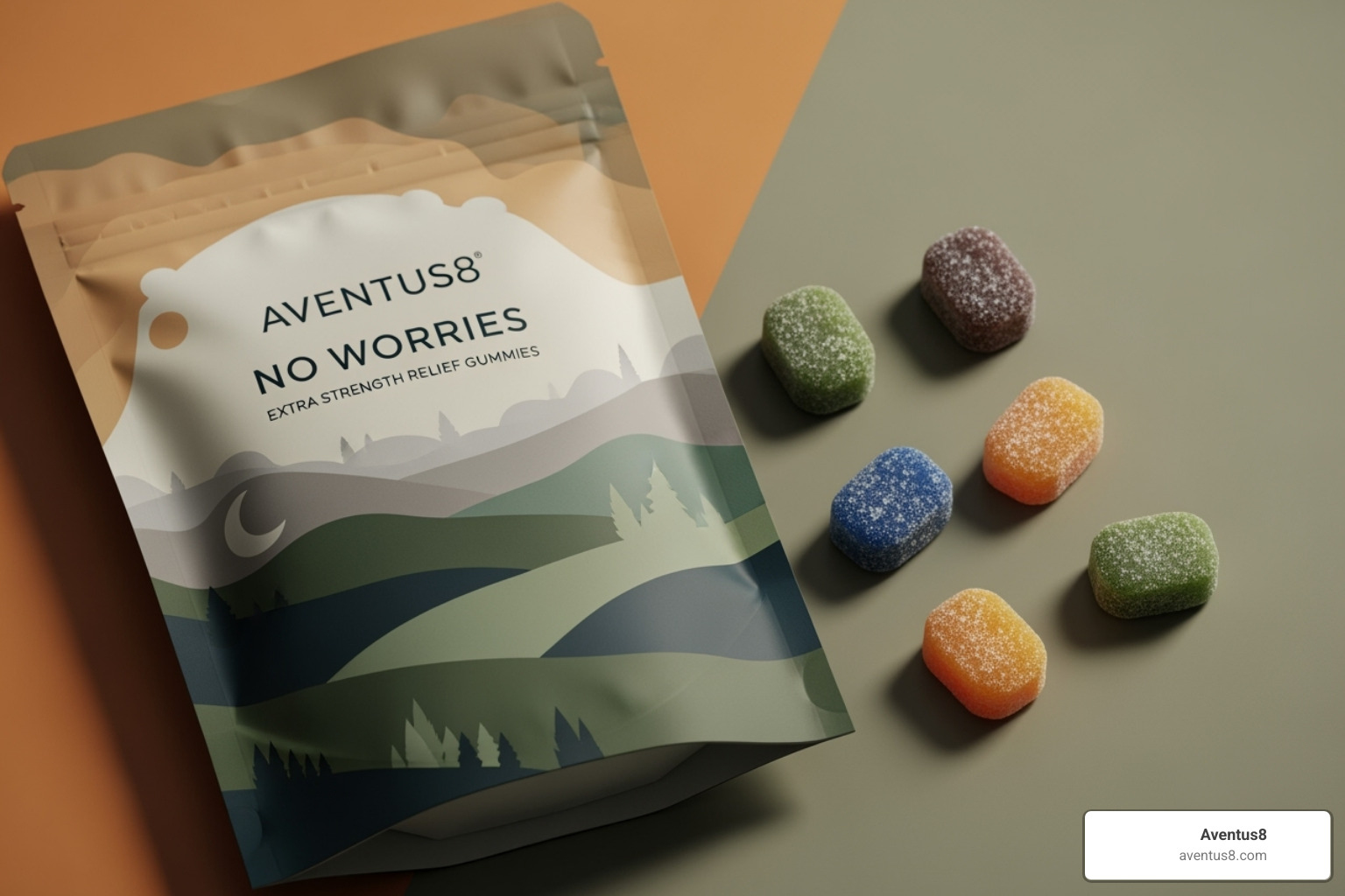 Aventus8 No Worries Extra Strength Relief Gummies package and product - Best cannabis edibles