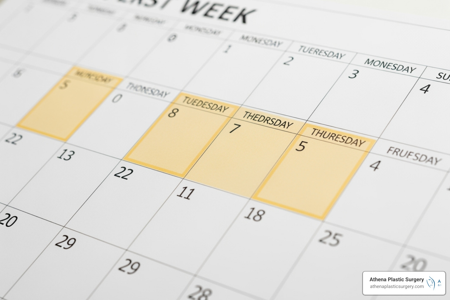 Calendar highlighting the first 6 weeks of labiaplasty recovery - Labiaplasty recovery tips Calendar highlighting the first 6 weeks of labiaplasty recovery - Labiaplasty recovery tips