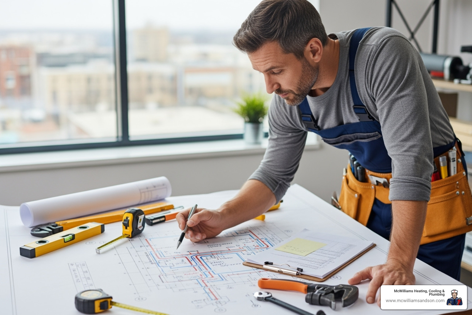 A professional plumber planning a gas line route on a blueprint - underground gas line installation lufkin A professional plumber planning a gas line route on a blueprint - underground gas line installation lufkin