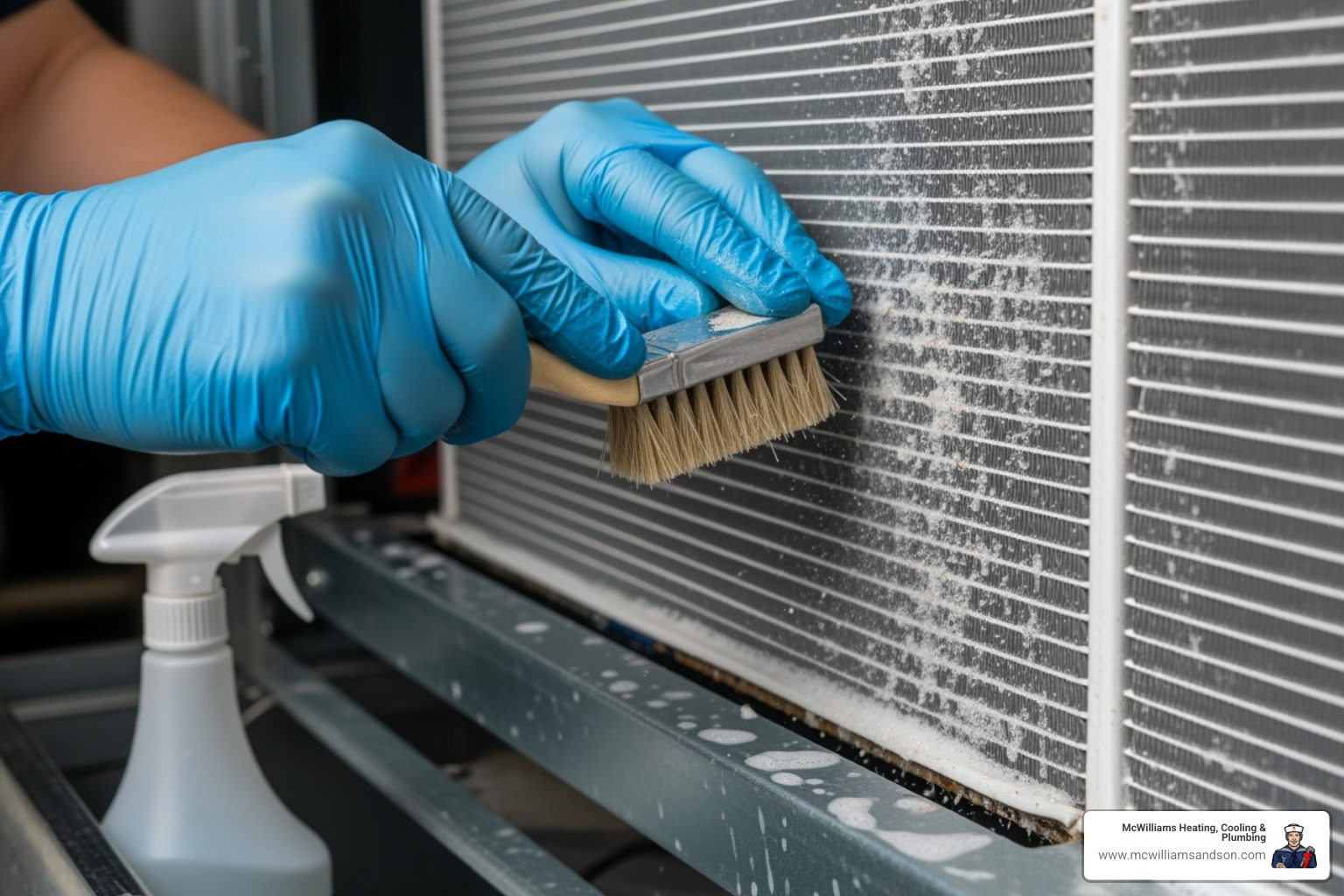 of a technician's hands cleaning an evaporator coil - hvac tune up nacogdoches of a technician's hands cleaning an evaporator coil - hvac tune up nacogdoches