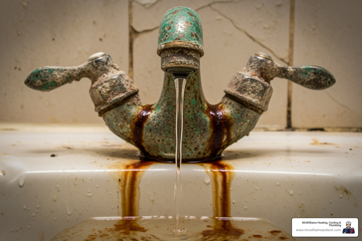 of a corroded and dripping bathroom faucet - faucet replacement nacogdoches