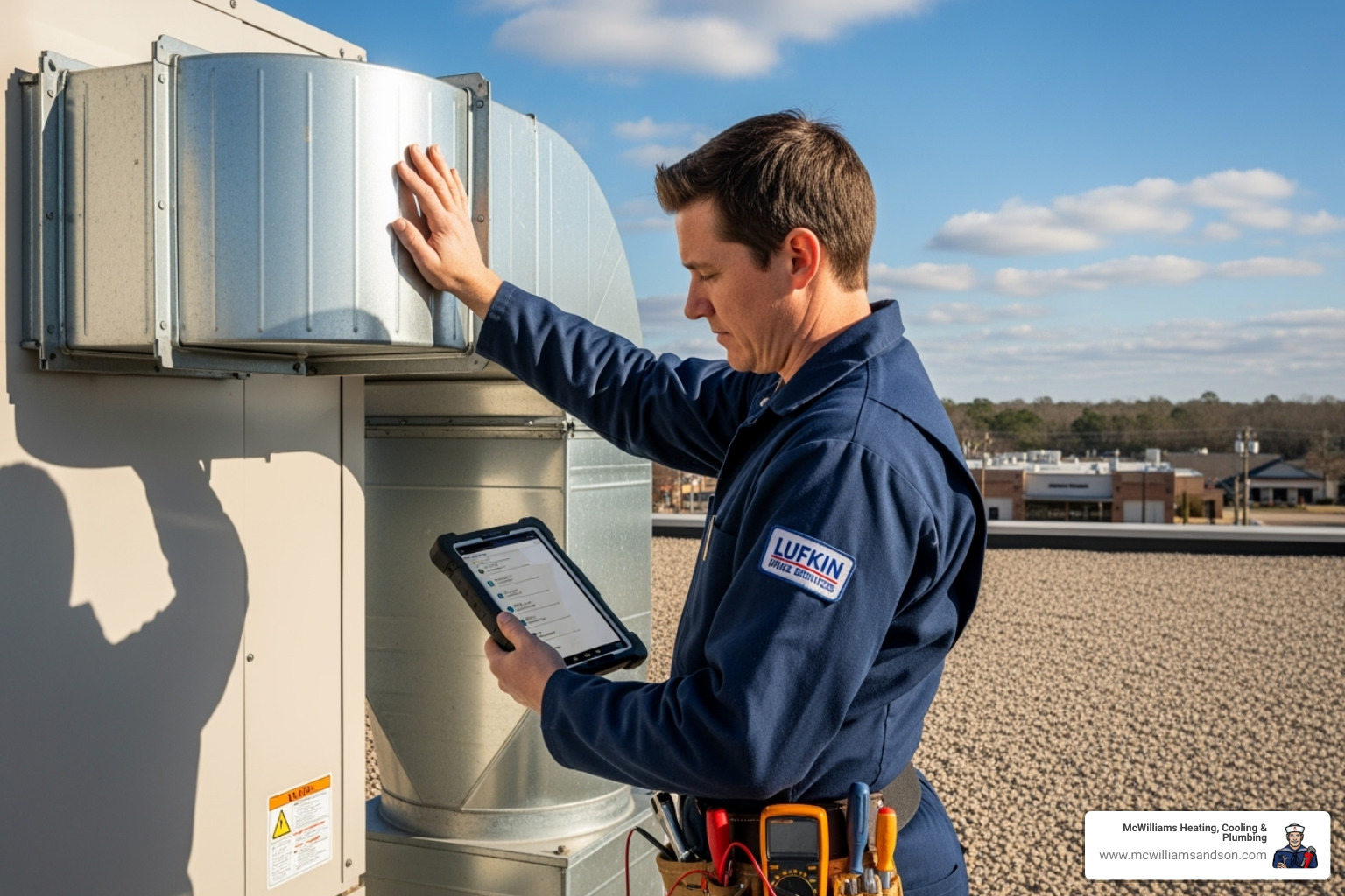 technician performing a maintenance check with a checklist - commercial hvac service lufkin tx