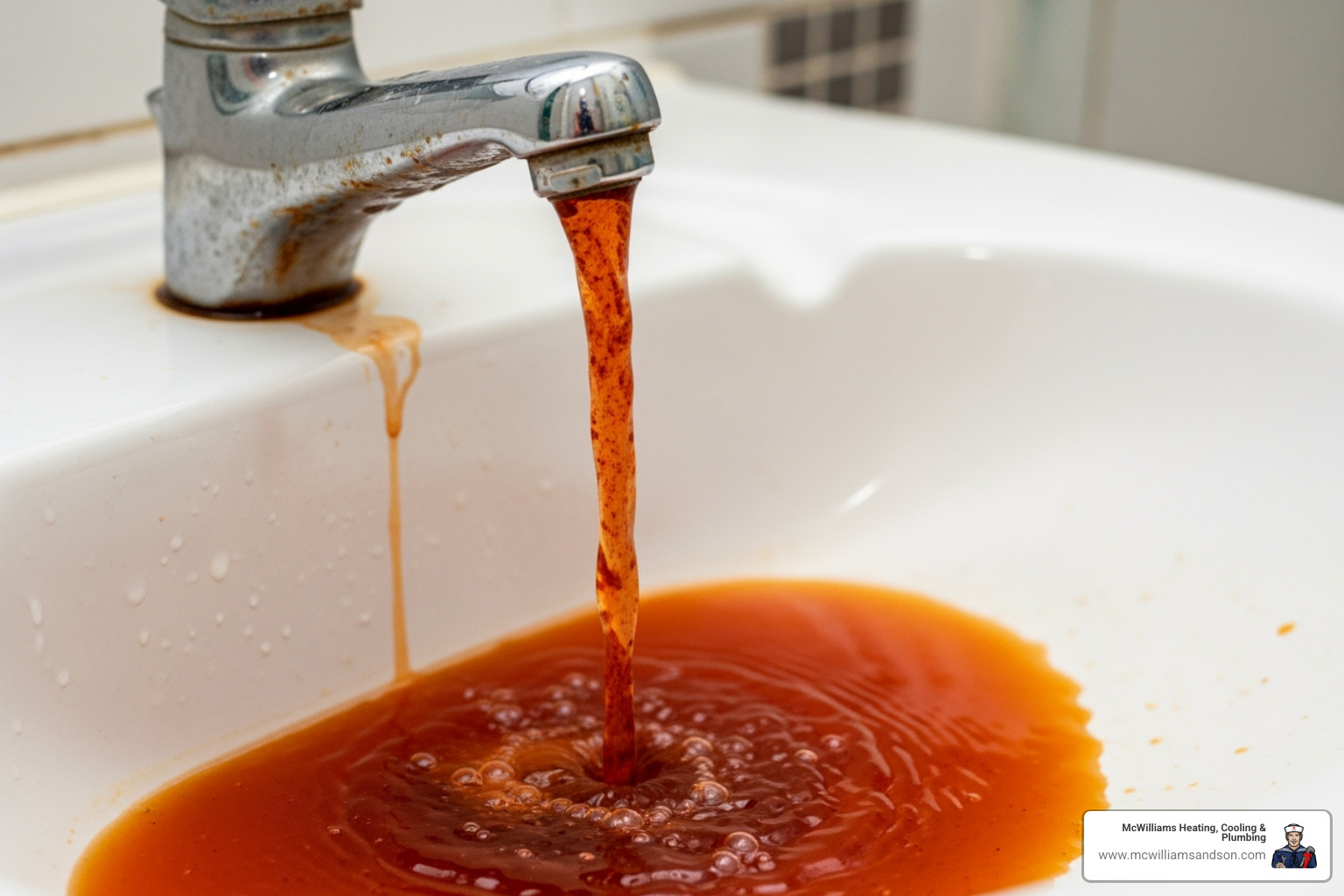 of rusty, discolored water pouring from a bathroom faucet - copper pipe repiping east texas