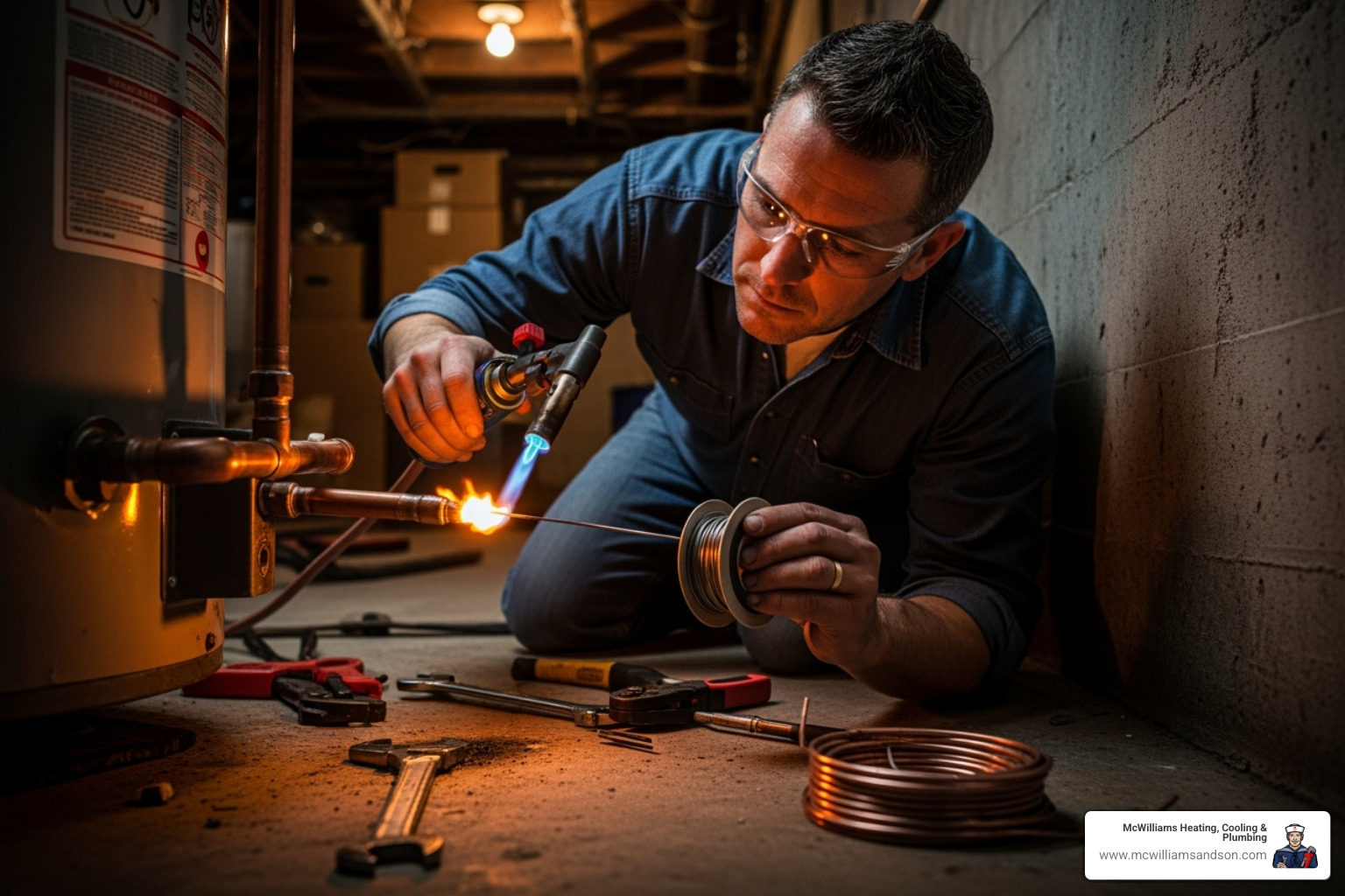 of a plumber carefully soldering a copper pipe joint - copper pipe repiping east texas