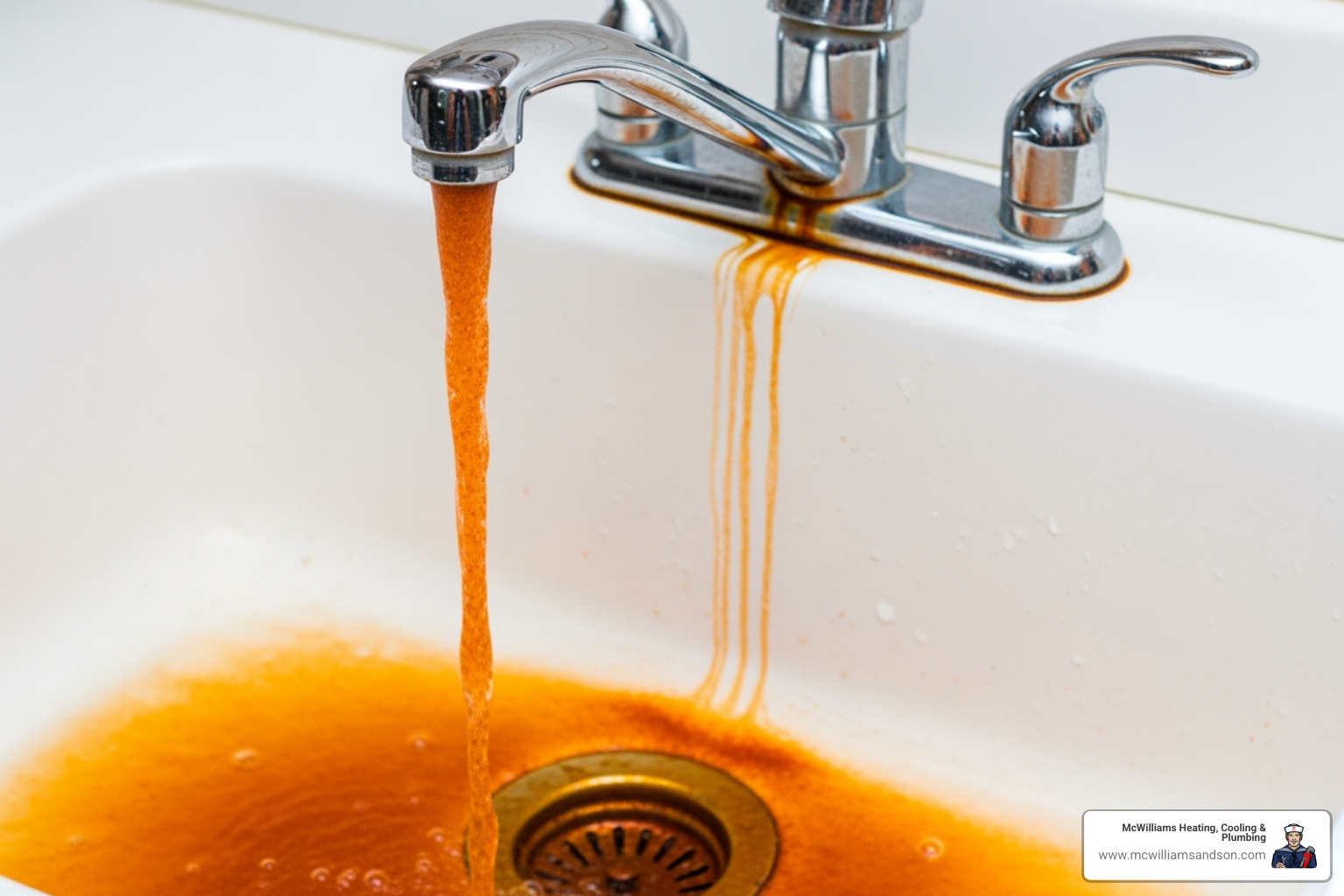 Discolored, rusty water flowing from a kitchen faucet - emergency repiping service lufkin
