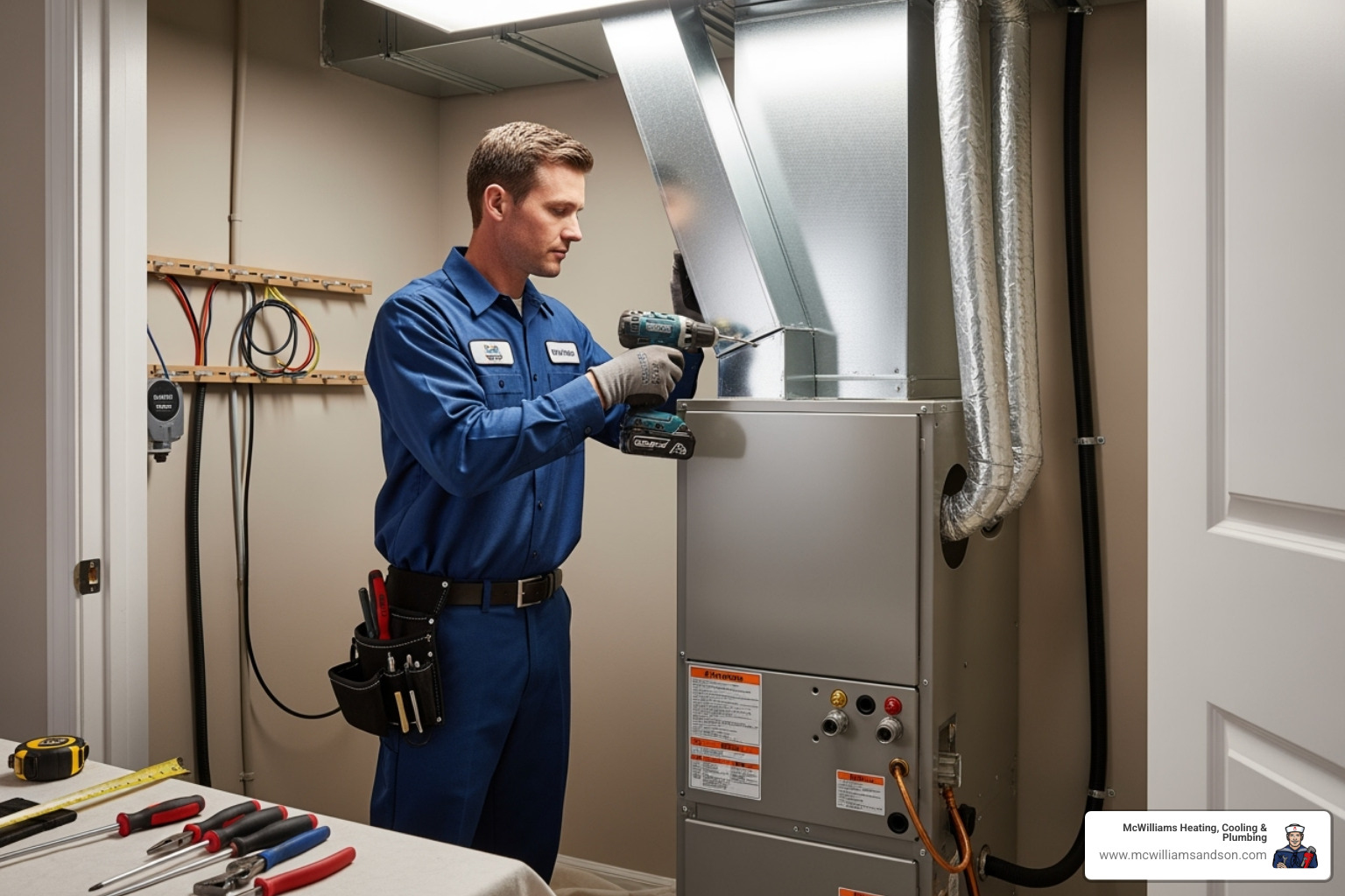 A professional HVAC technician carefully installing an indoor air handler in a residential home, demonstrating precision and expertise - ac installation lufkin tx