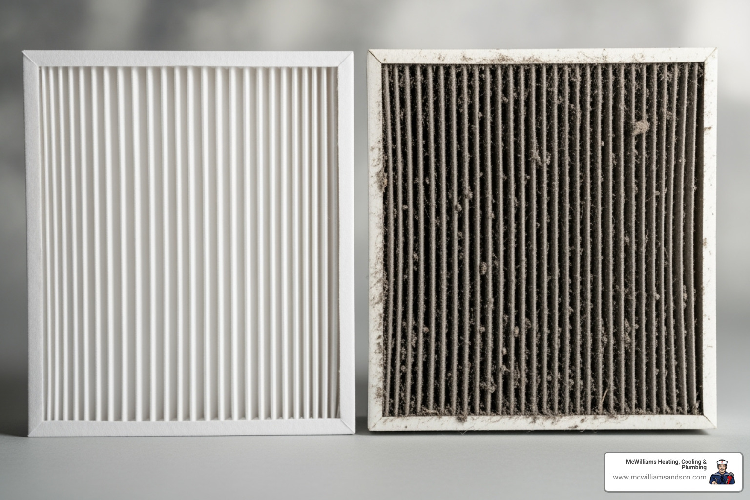 clean HVAC filter next to a dirty, clogged filter - air purifier installation nacogdoches