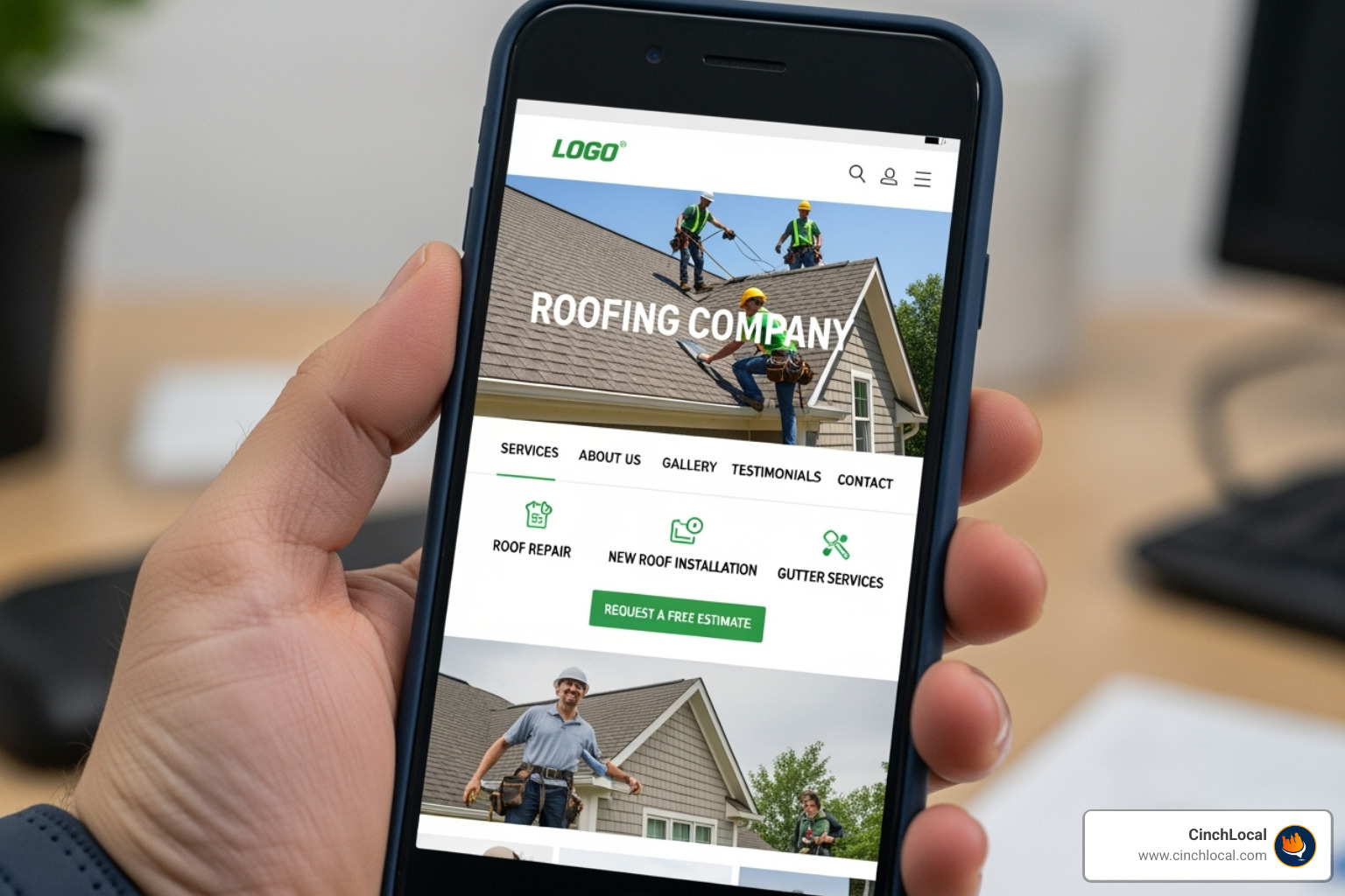 mobile phone displaying a fast-loading roofing website - ai content optimization