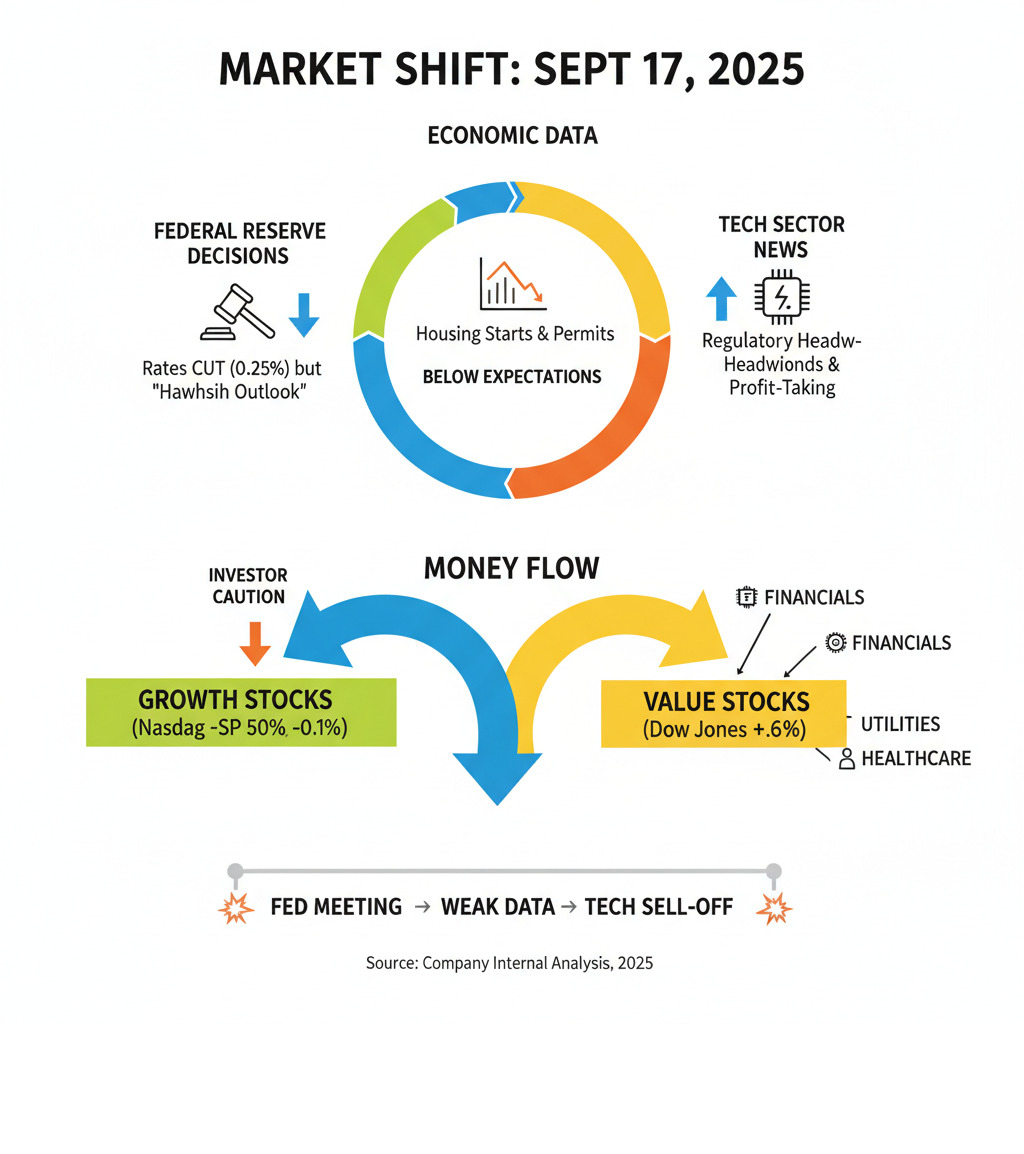 Market performance breakdown showing how different sectors react to Federal Reserve interest rate decisions, economic data releases, and tech sector news, with arrows indicating money flow from growth stocks to value stocks - why is the stock market down today infographic Market performance breakdown showing how different sectors react to Federal Reserve interest rate decisions, economic data releases, and tech sector news, with arrows indicating money flow from growth stocks to value stocks - why is the stock market down today infographic