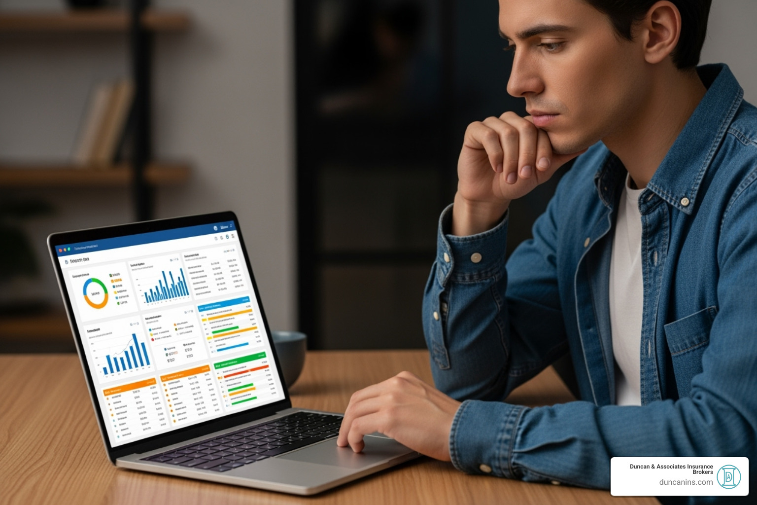 a person looking thoughtfully at a laptop screen displaying insurance options - Seattle insurance broker a person looking thoughtfully at a laptop screen displaying insurance options - Seattle insurance broker