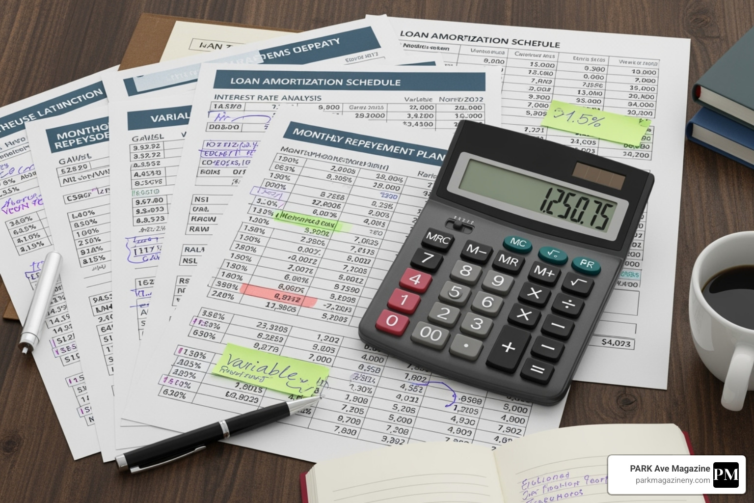 A calculator with papers titled "Loan Limits" and "Interest Rates" on a desk - subsidized vs unsubsidized student loans