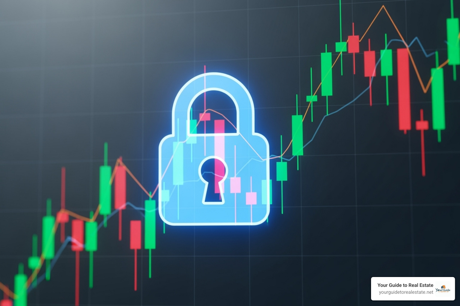 Digital lock icon superimposed on a financial chart to represent investment security - gomyfinance invest